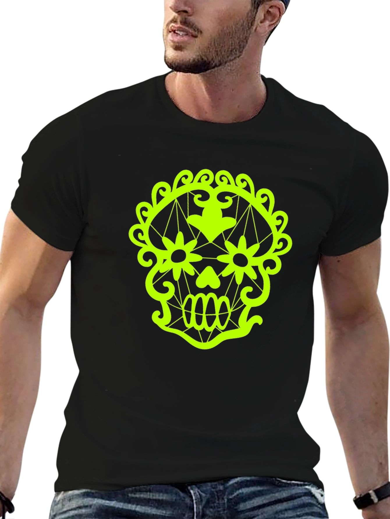 Neon Skull Graphic Tee - Mens Black T-Shirt