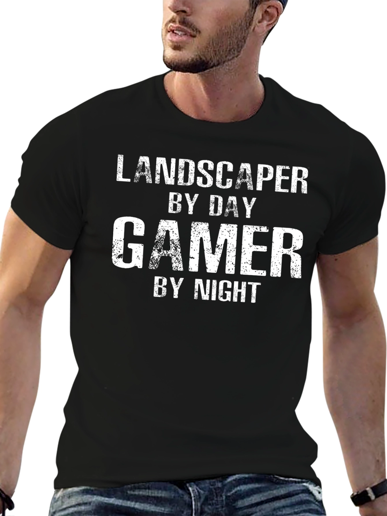 Landscaper by Day Gamer by Night Black T-Shirt