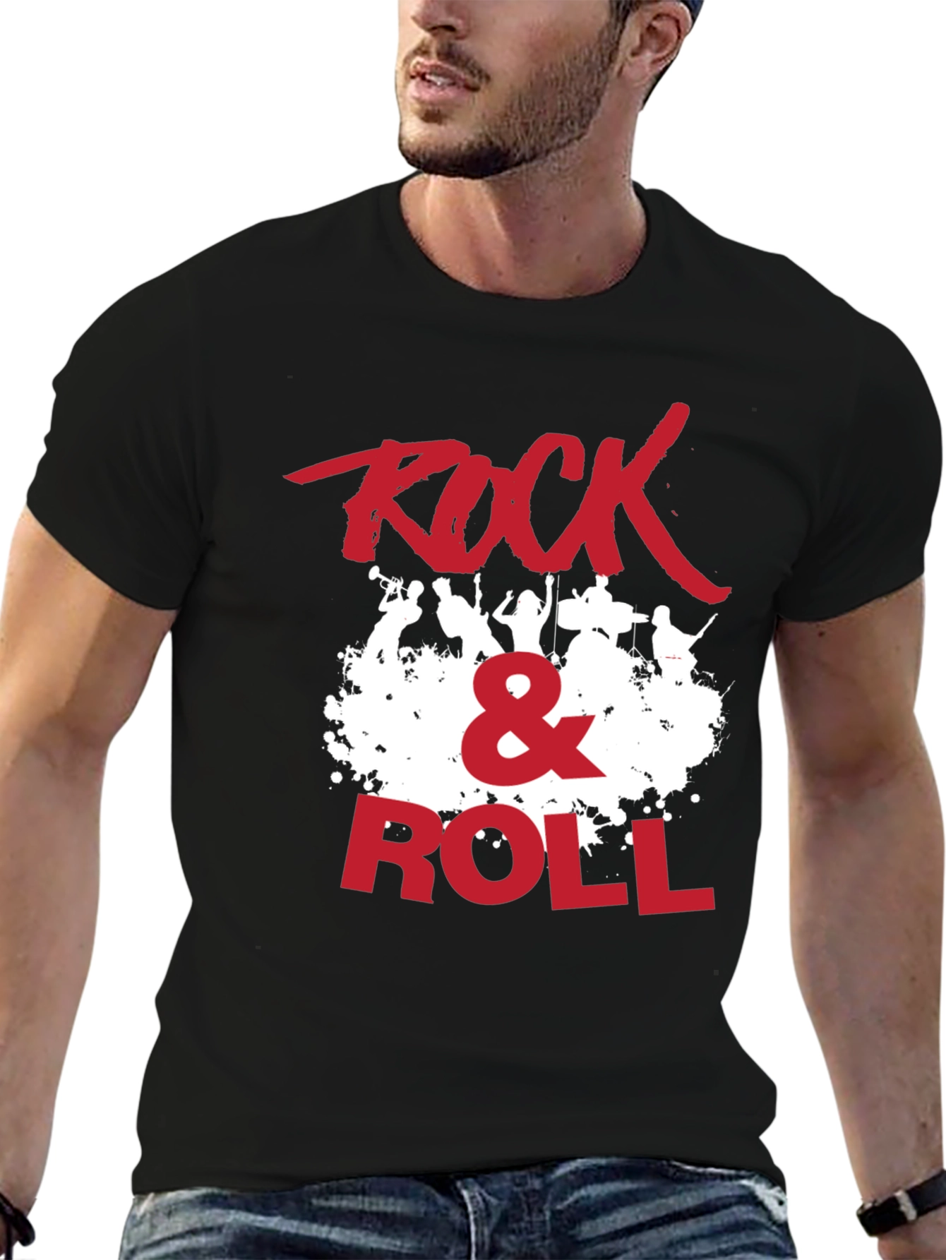Rock & Roll Graphic Print Crew Neck T-Shirt