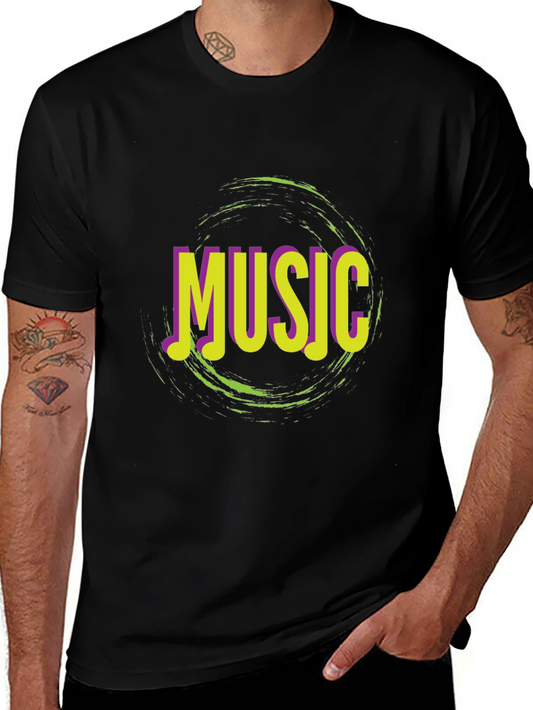 Music Graphic Print Crew Neck T-Shirt