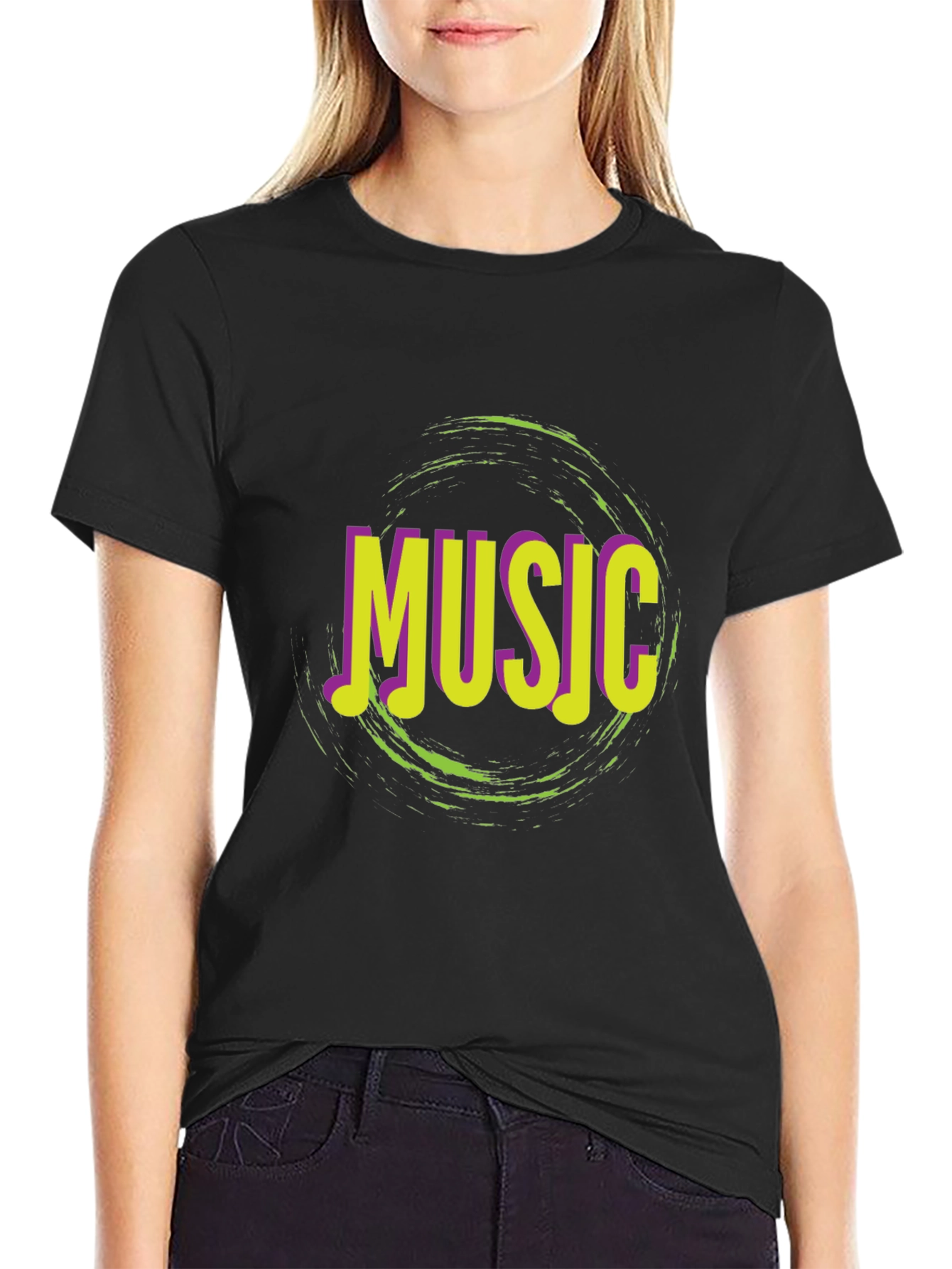 Music Graphic Print Crew Neck T-Shirt