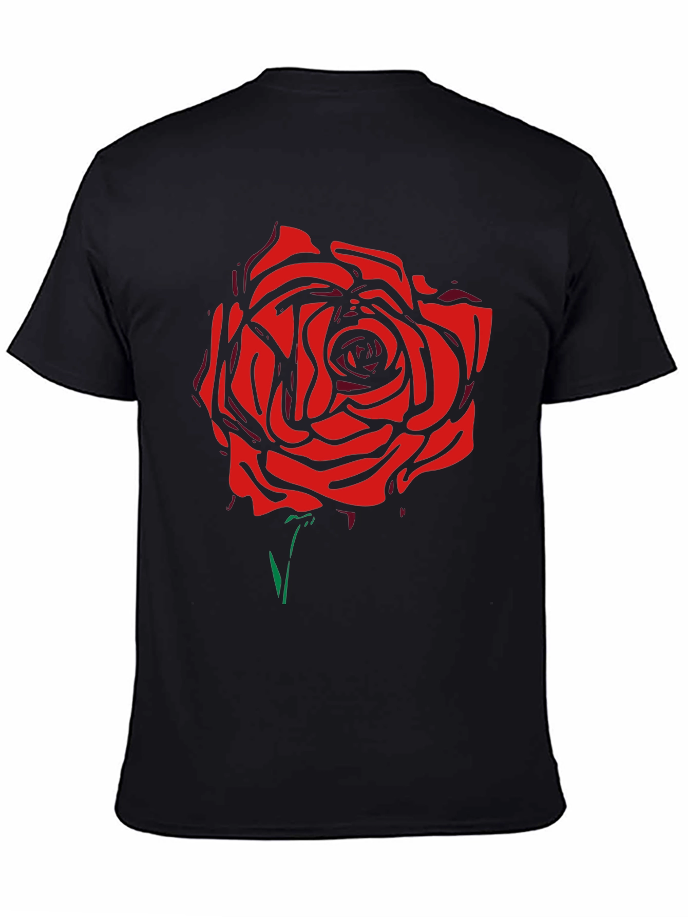 Black T-Shirt with Bold Red Rose Graphic