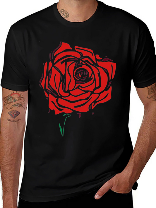 Black T-Shirt with Bold Red Rose Graphic