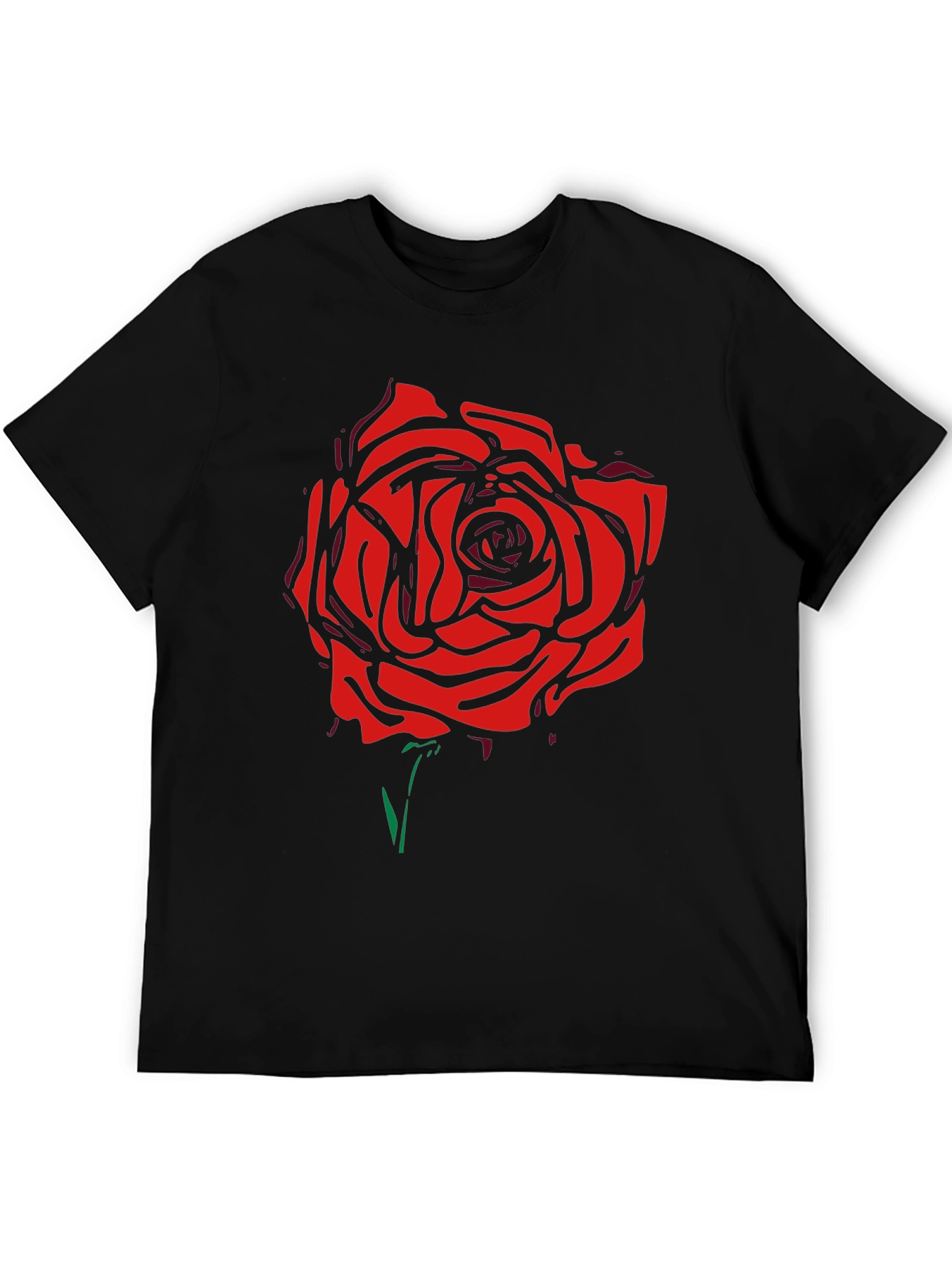 Black T-Shirt with Bold Red Rose Graphic