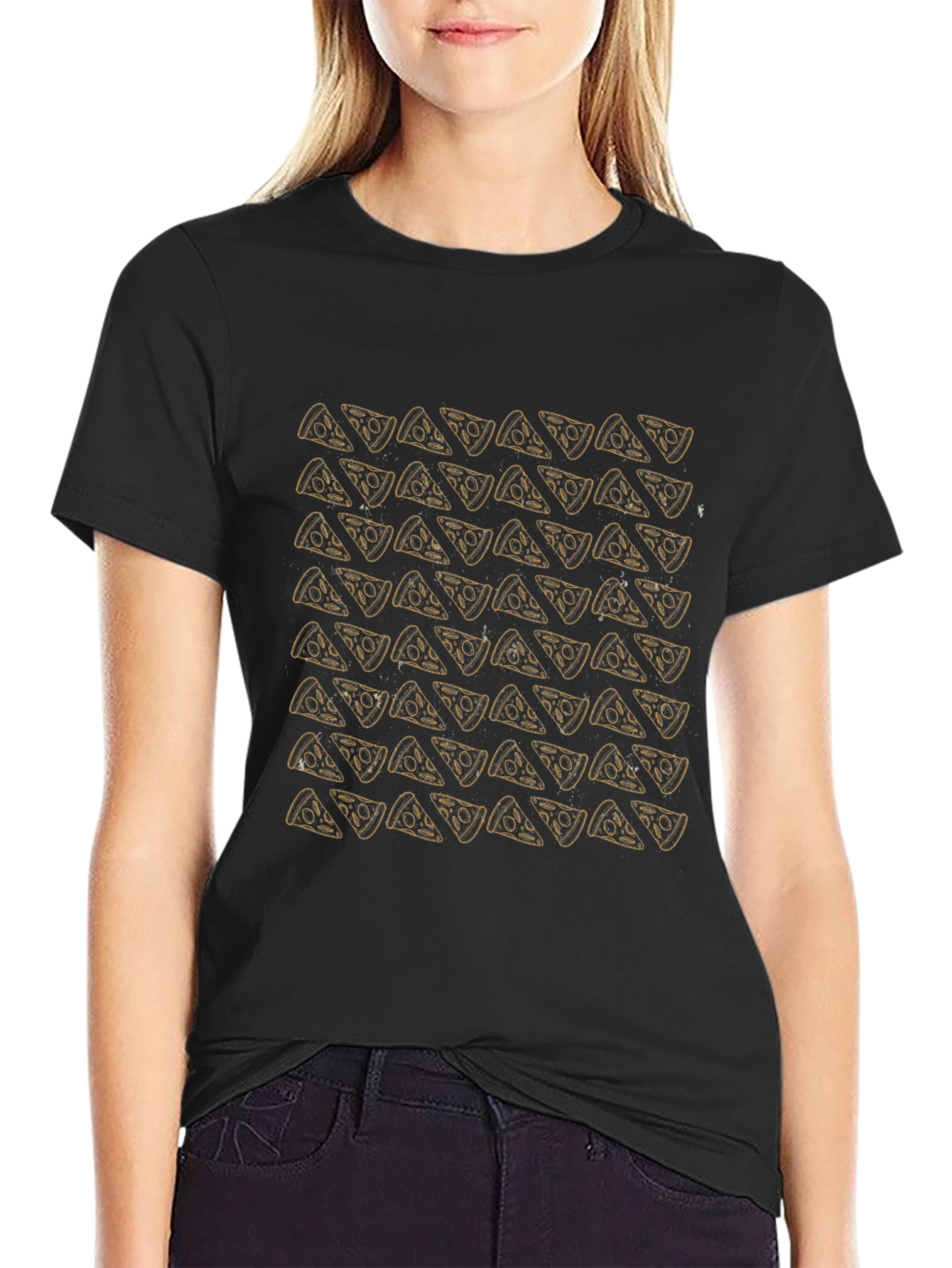 Pizza Pattern T-Shirt - Black Casual