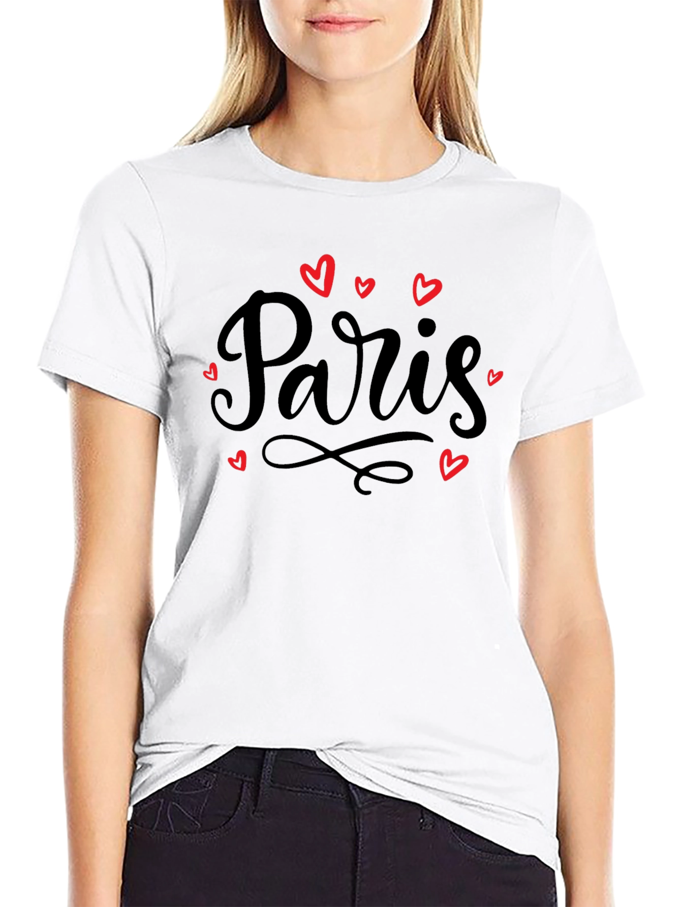 Paris Love Heart Graphic T-Shirt - Black