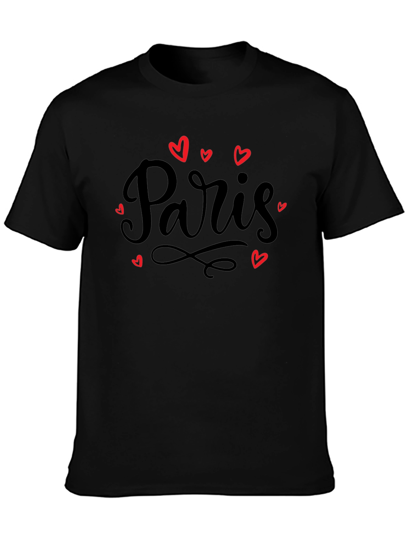 Paris Love Heart Graphic T-Shirt - Black