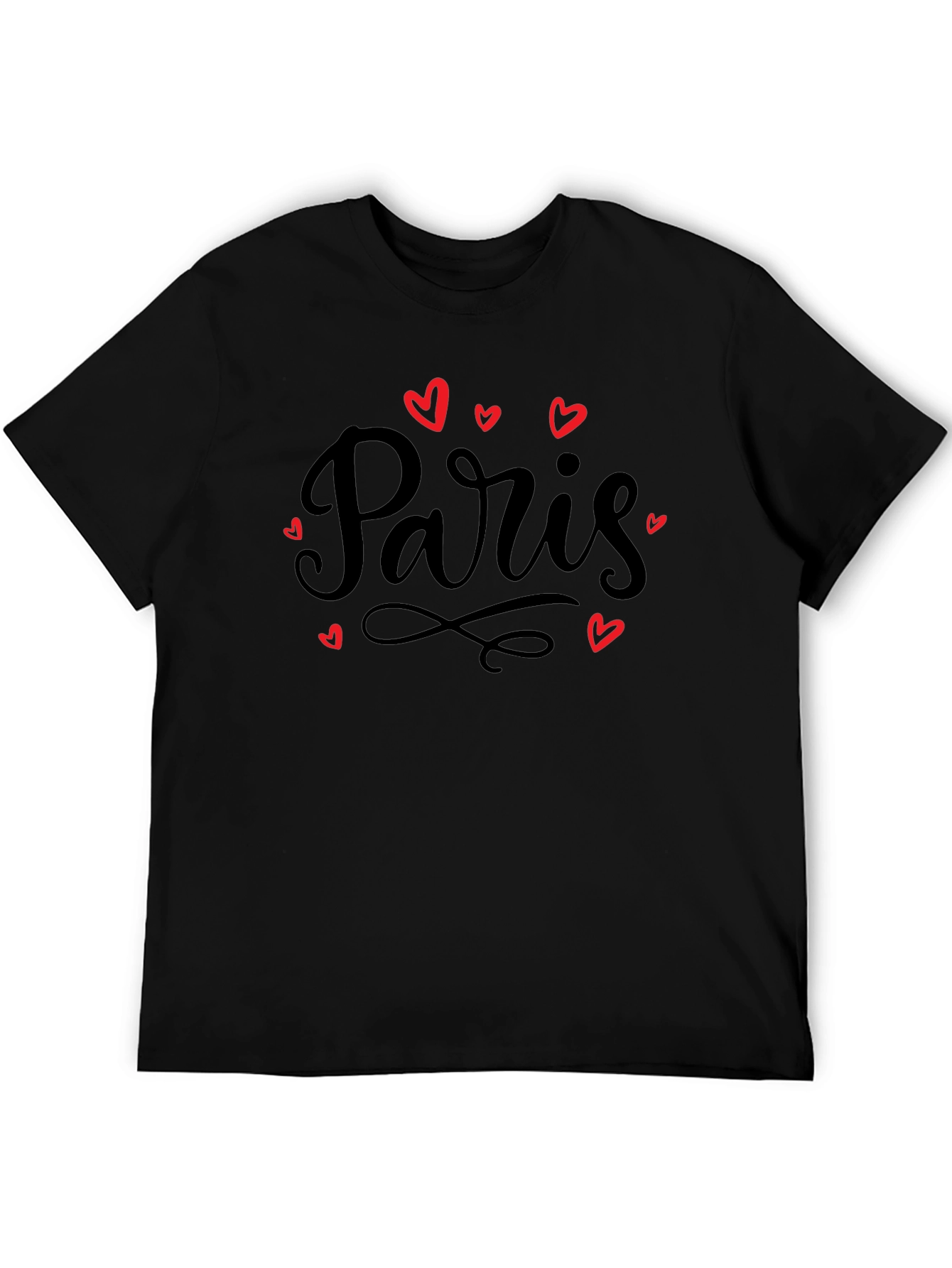 Paris Love Heart Graphic T-Shirt - Black