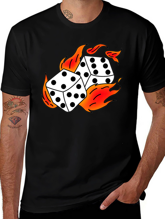 Flaming Dice Graphic Black T-Shirt