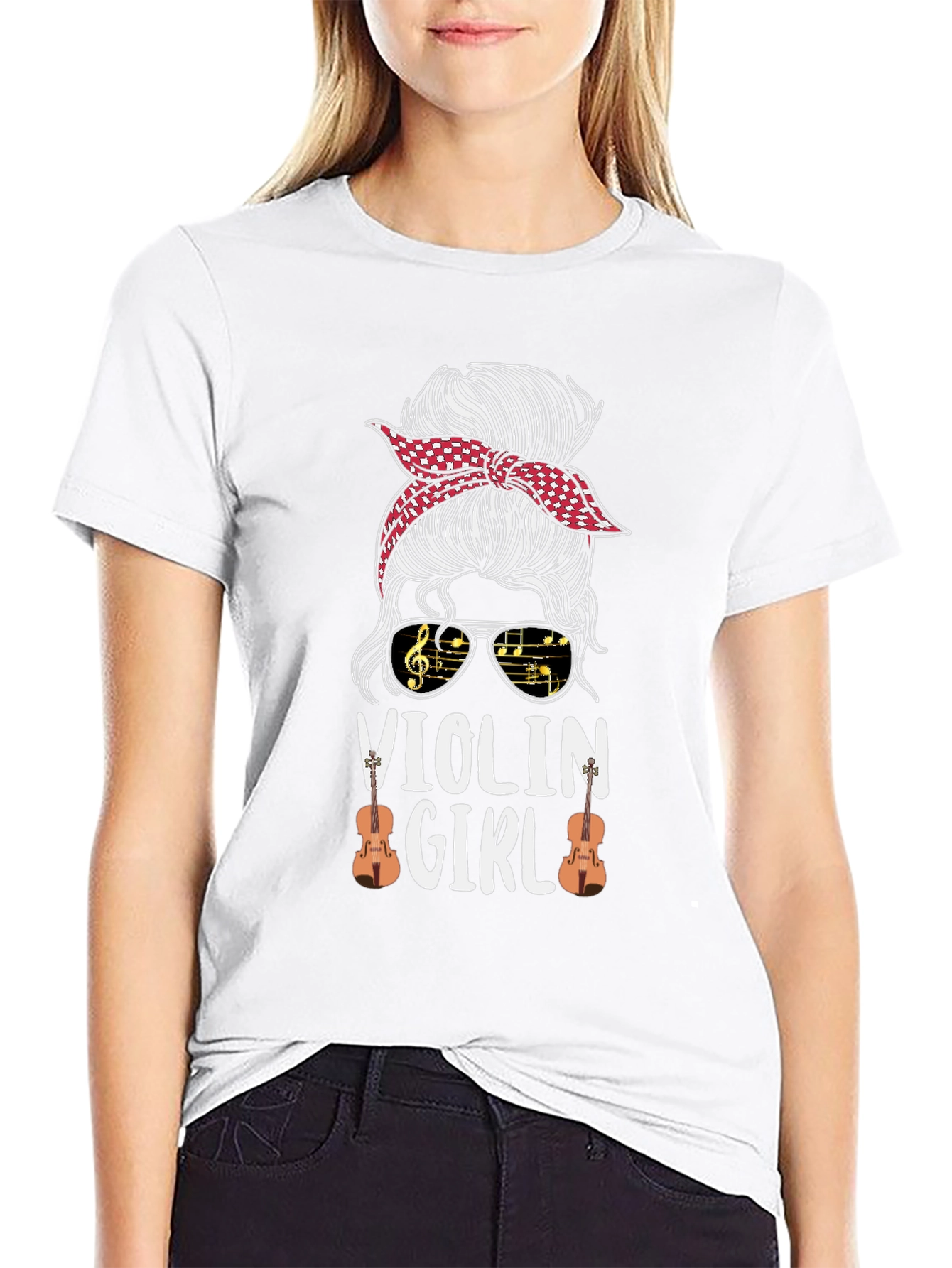 Violin Girl Messy Bun T-Shirt Music Lover Tee