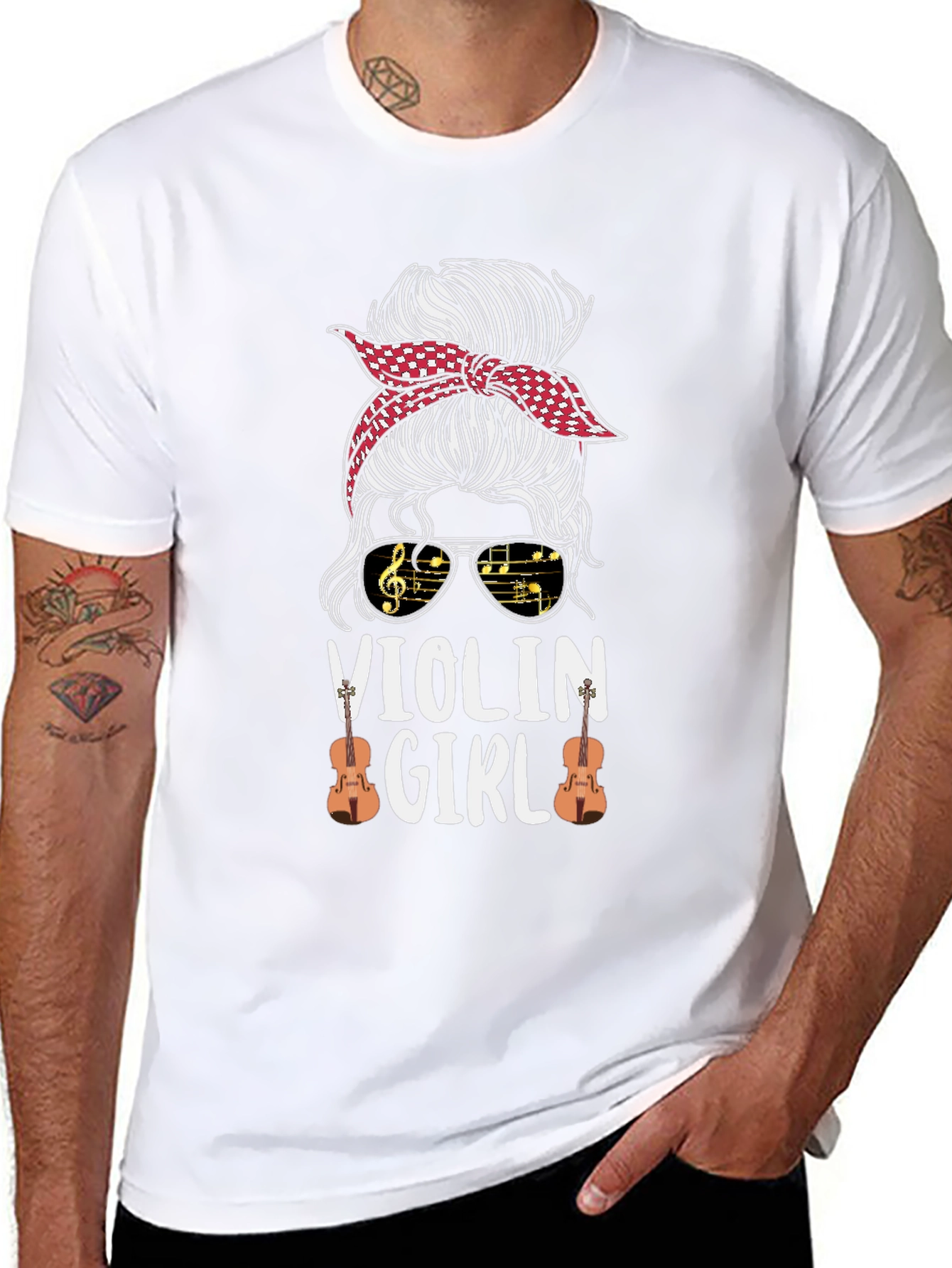 Violin Girl Messy Bun T-Shirt Music Lover Tee