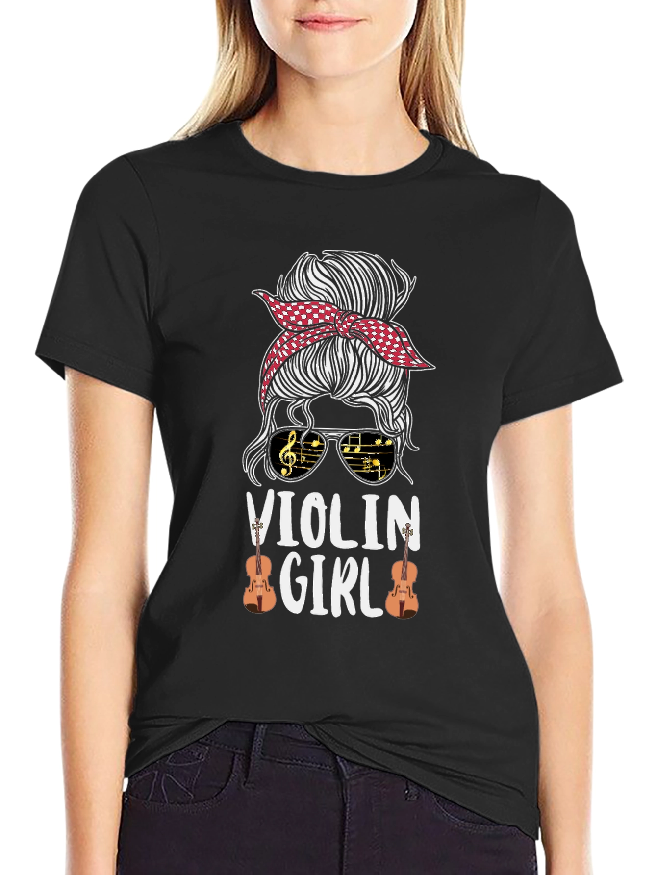 Violin Girl Messy Bun T-Shirt Music Lover Tee