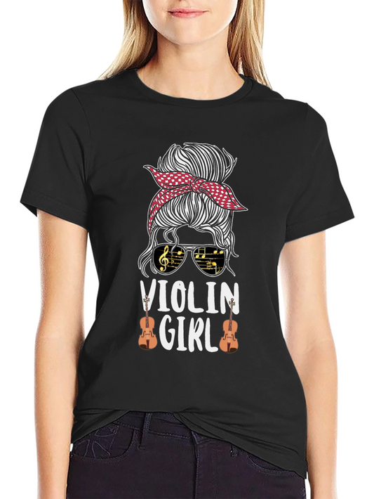 Violin Girl Messy Bun T-Shirt Music Lover Tee