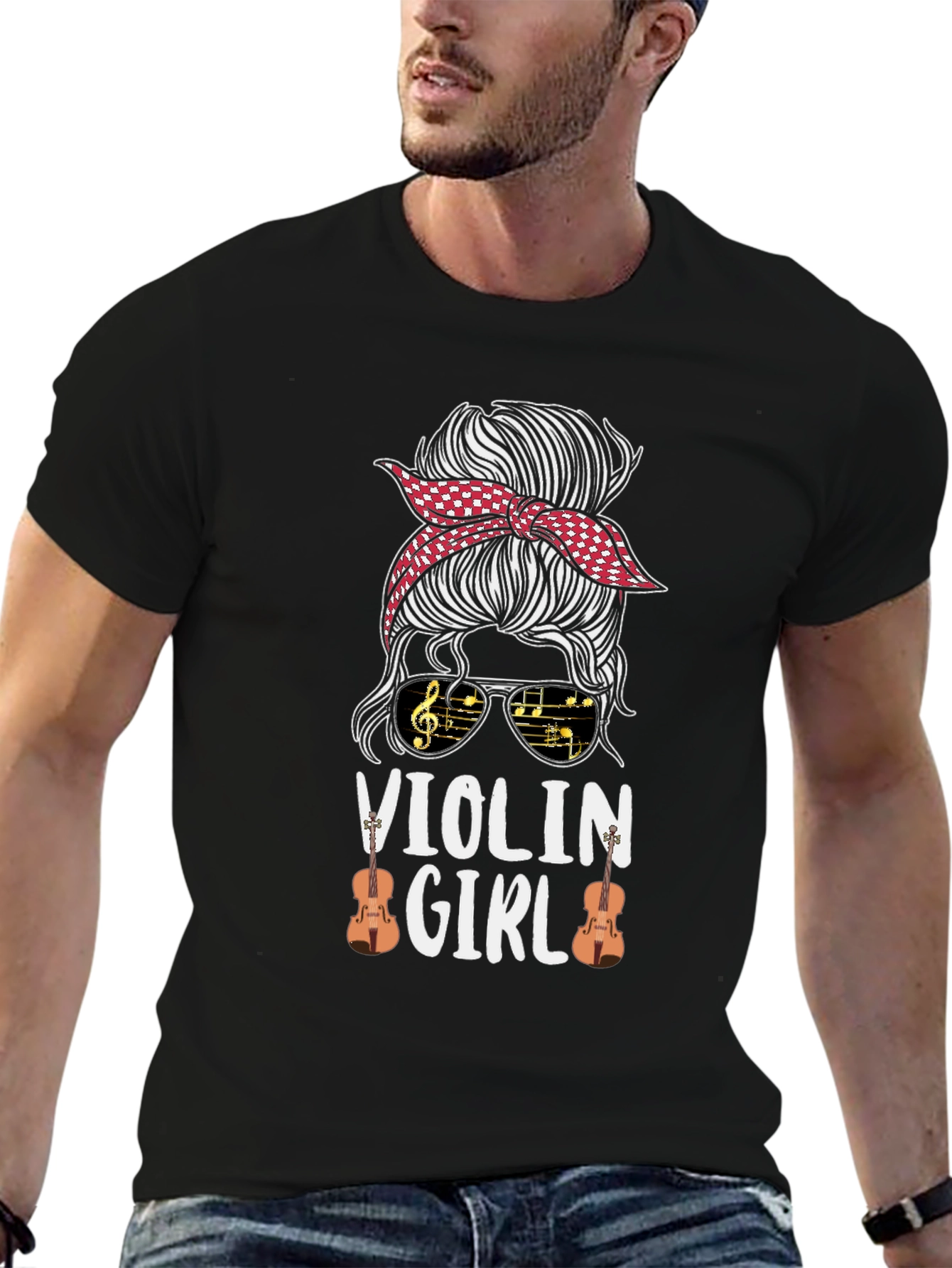 Violin Girl Messy Bun T-Shirt Music Lover Tee