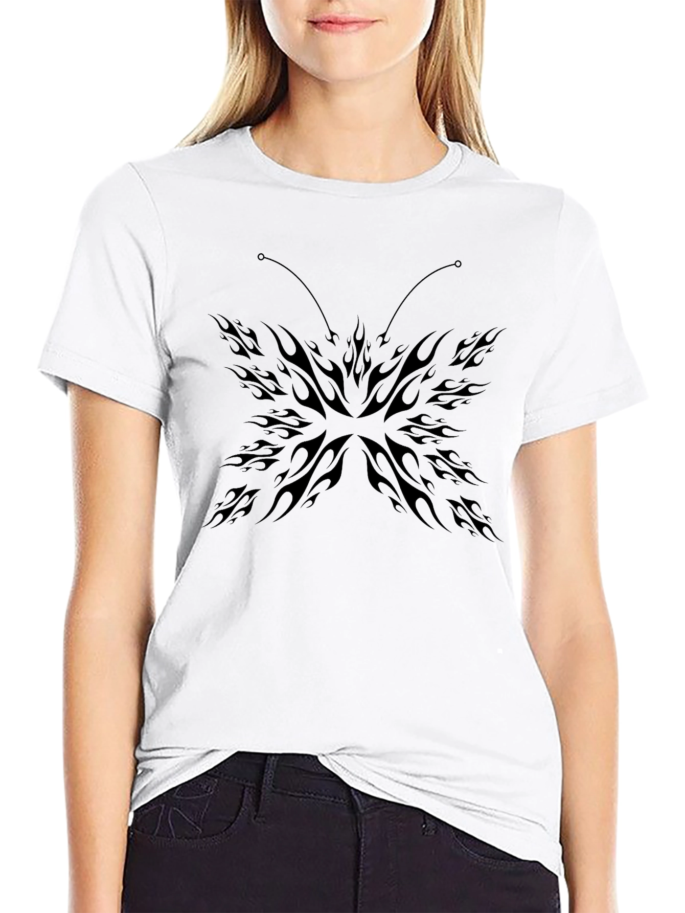 Black Butterfly Flame Graphic Tee - Mens Casual T-Shirt