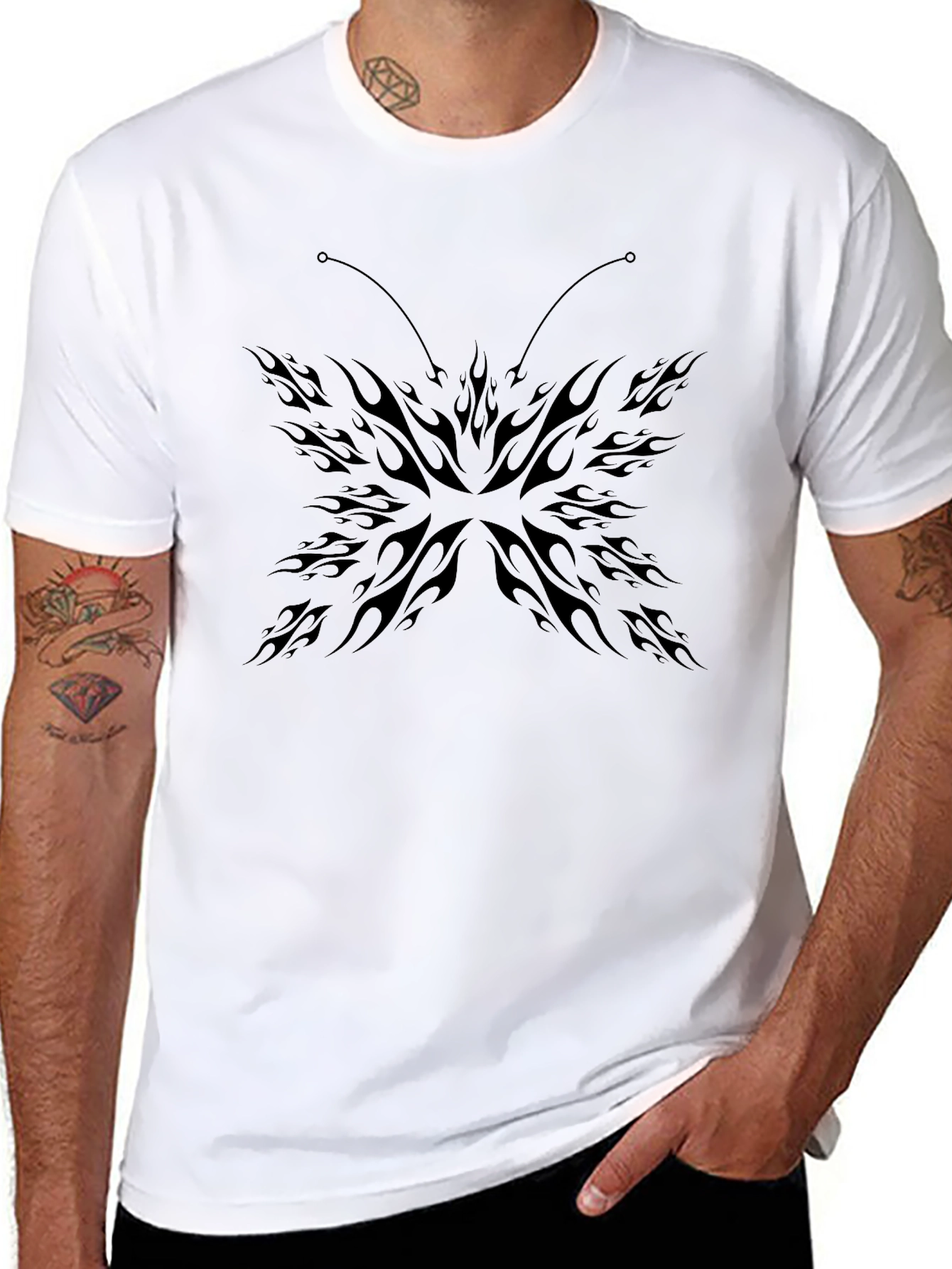 Black Butterfly Flame Graphic Tee - Mens Casual T-Shirt