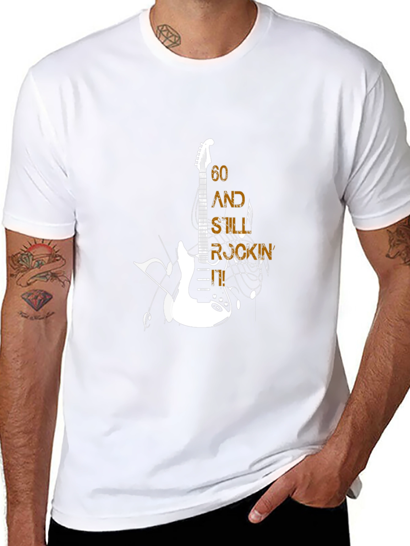 60 and Still Rockin Guitar Graphic T-Shirt
