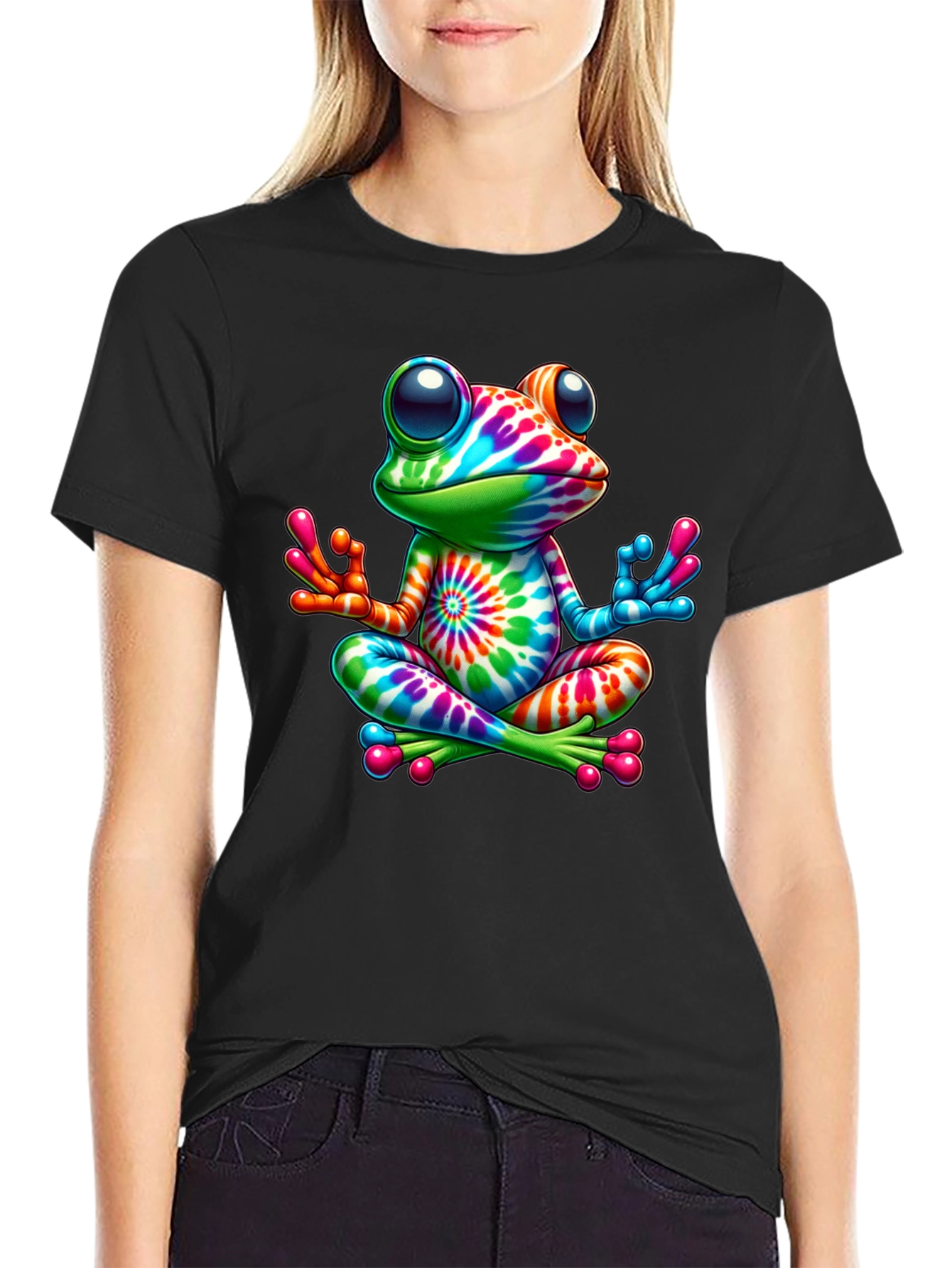 Tie-Dye Frog Meditating Graphic Tee