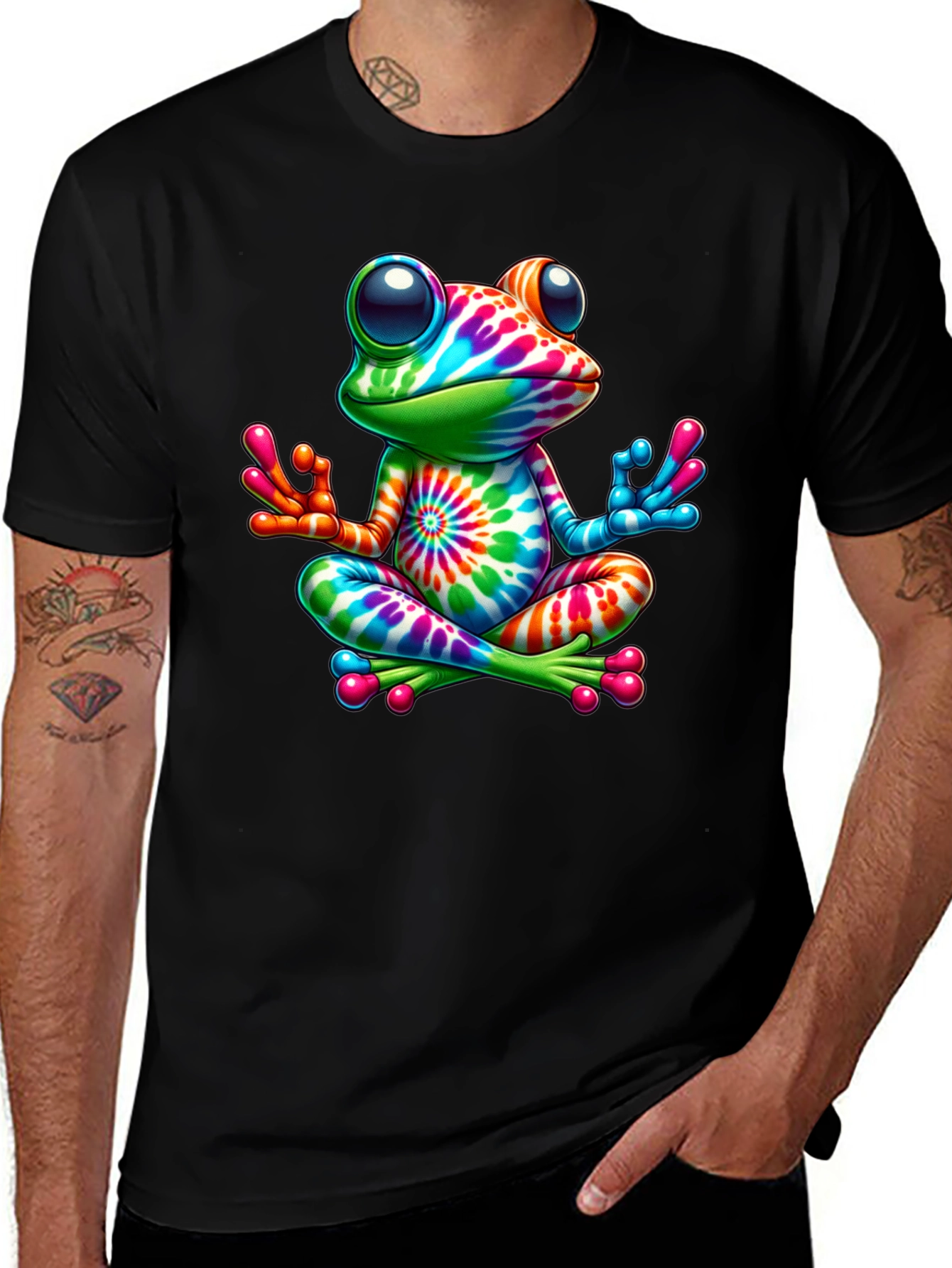 Tie-Dye Frog Meditating Graphic Tee