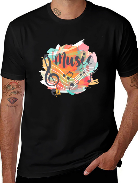 Musical Notes Graphic Tee - Black Cotton T-Shirt