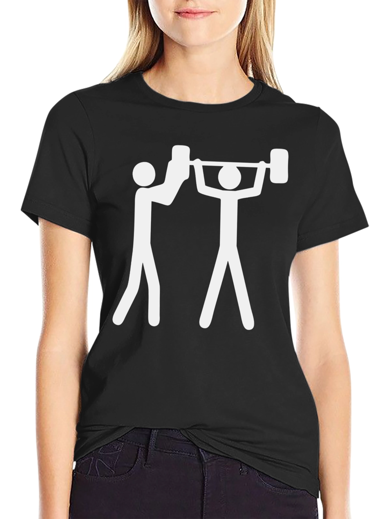 Funny Weightlifting Stick Figure Black T-Shirt