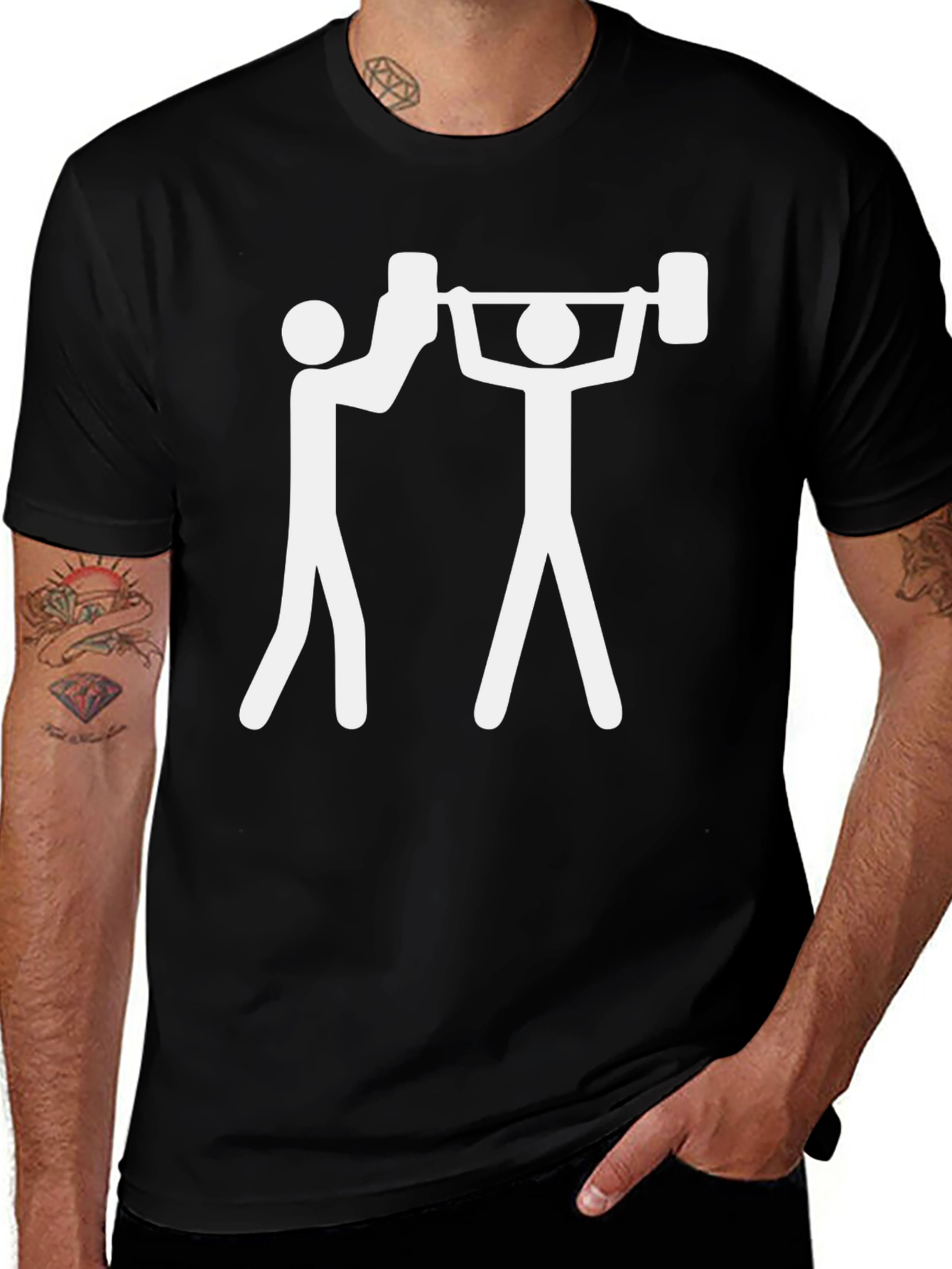 Funny Weightlifting Stick Figure Black T-Shirt