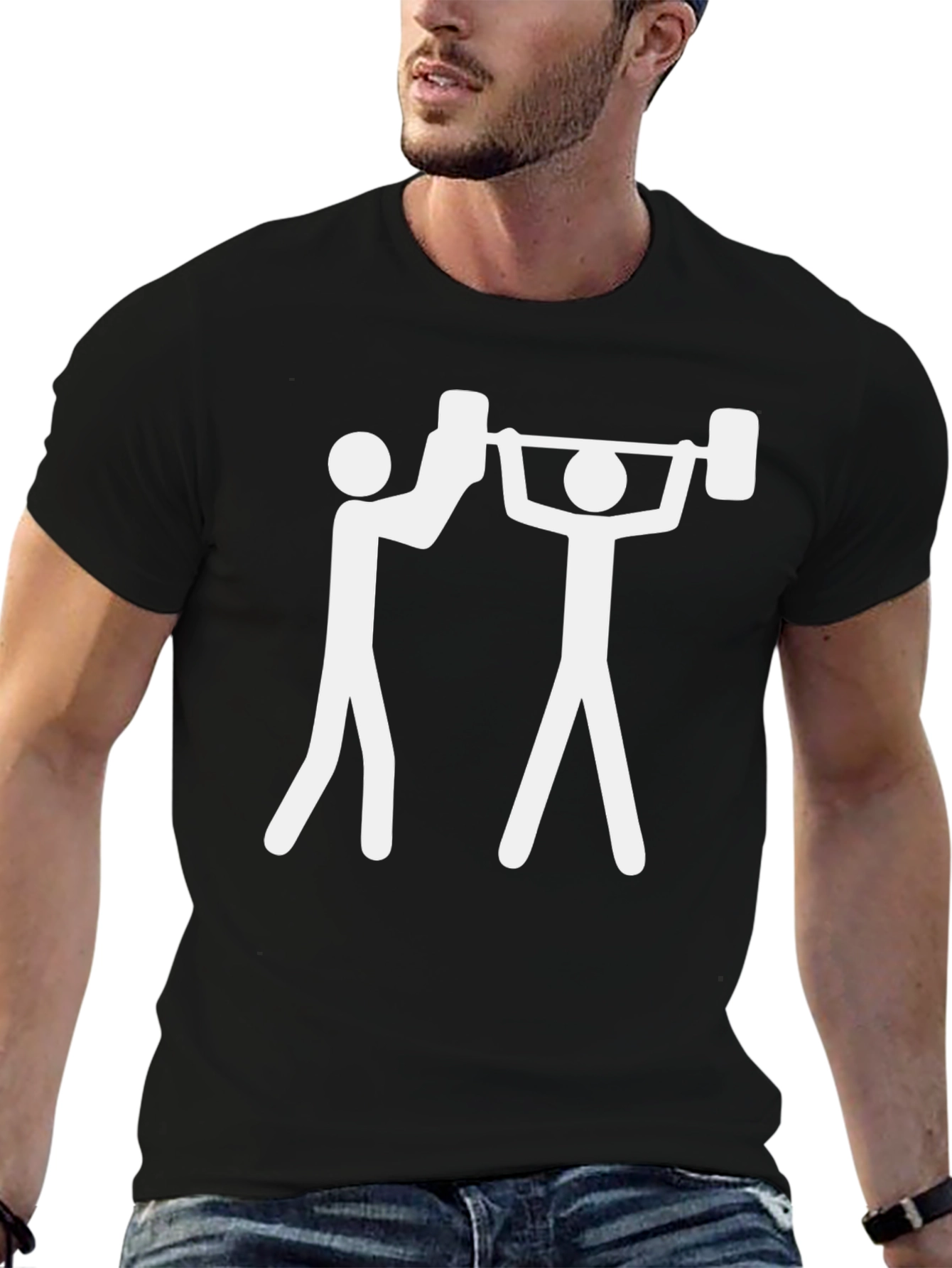 Funny Weightlifting Stick Figure Black T-Shirt