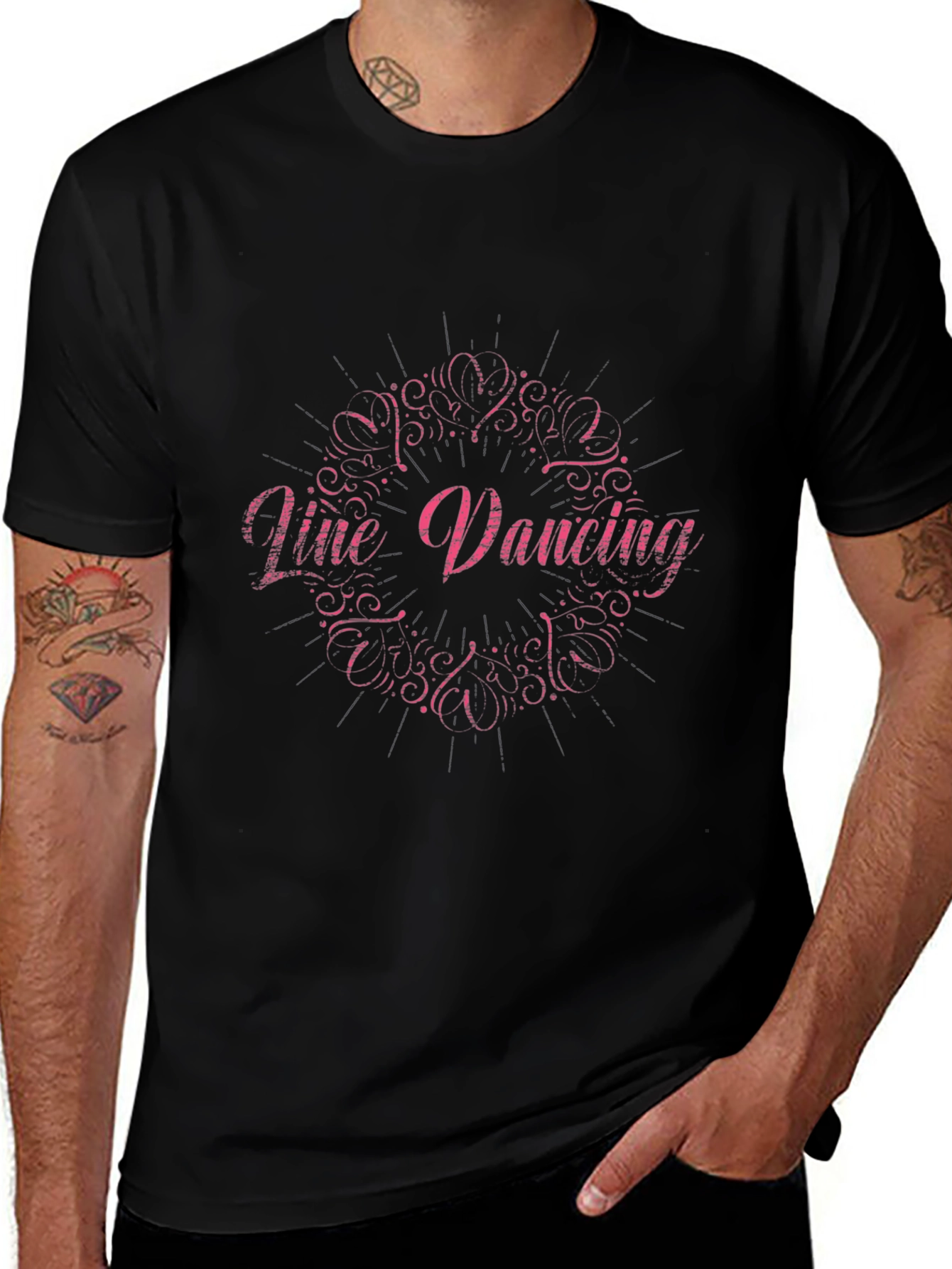 Line Dancing Graphic Tee - Black Cotton Shirt
