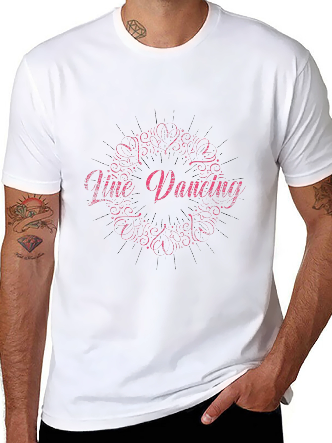 Line Dancing Graphic Tee - Black Cotton Shirt