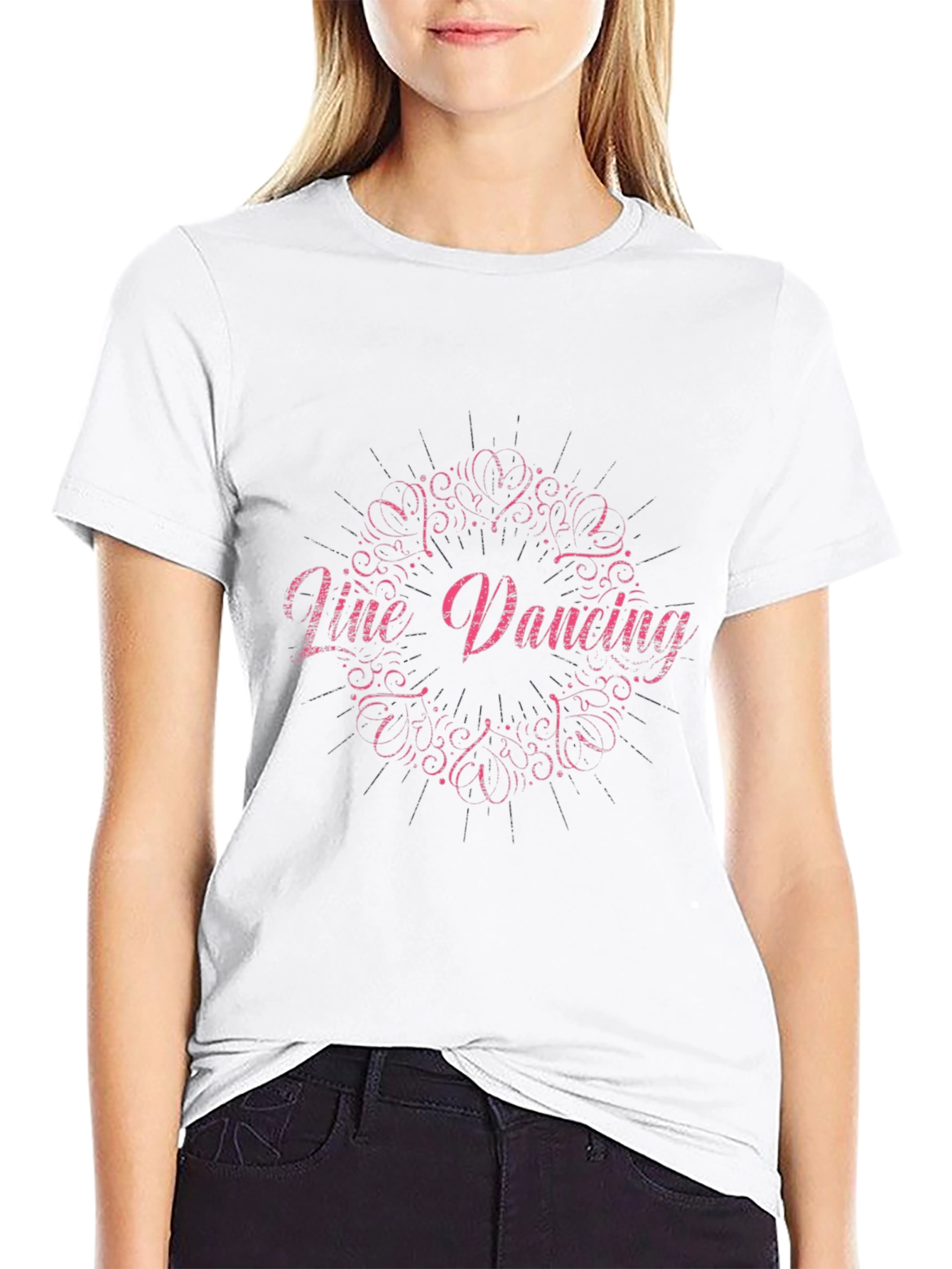 Line Dancing Graphic Tee - Black Cotton Shirt