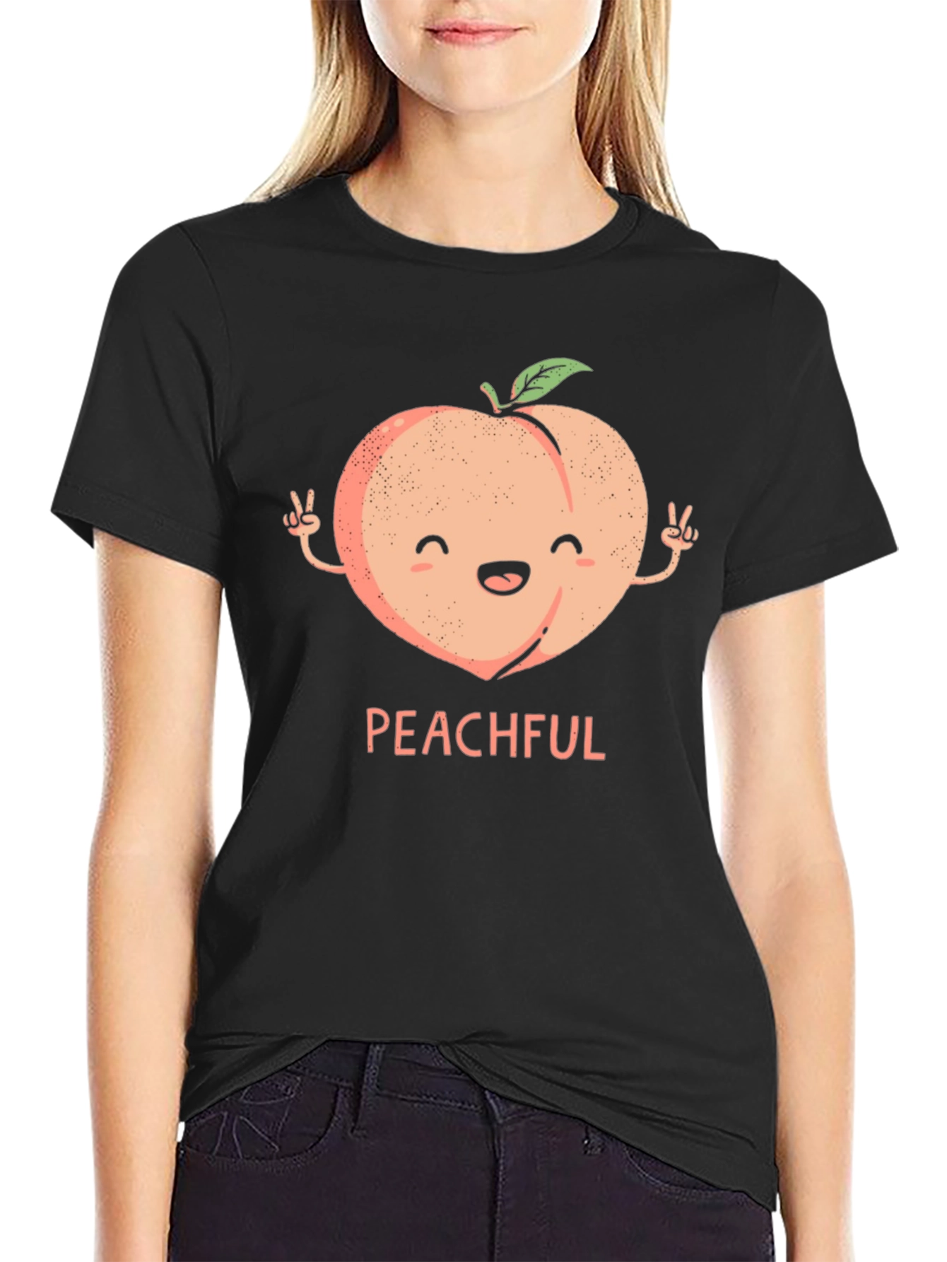 Peachful Black T-Shirt