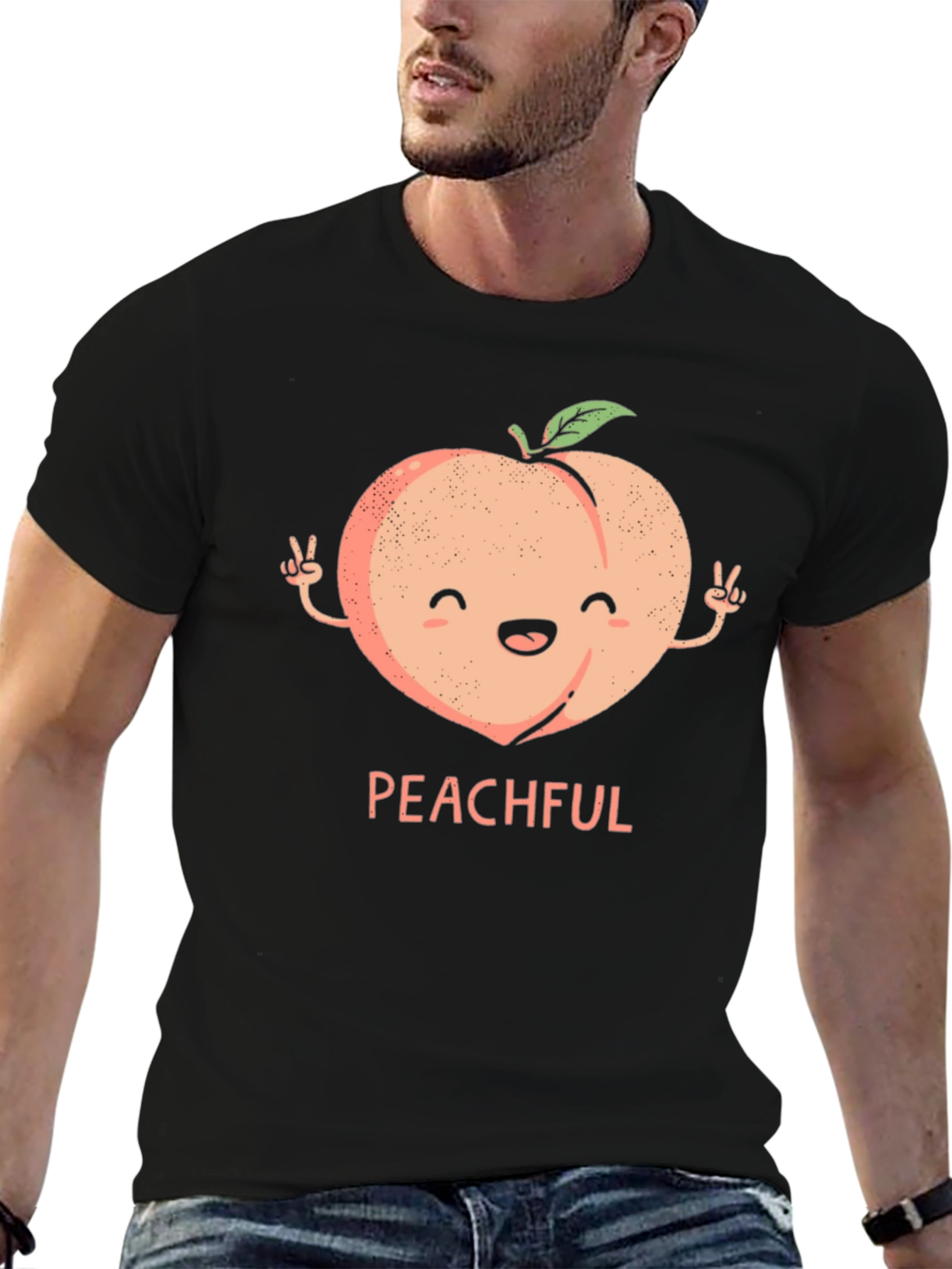 Peachful Black T-Shirt