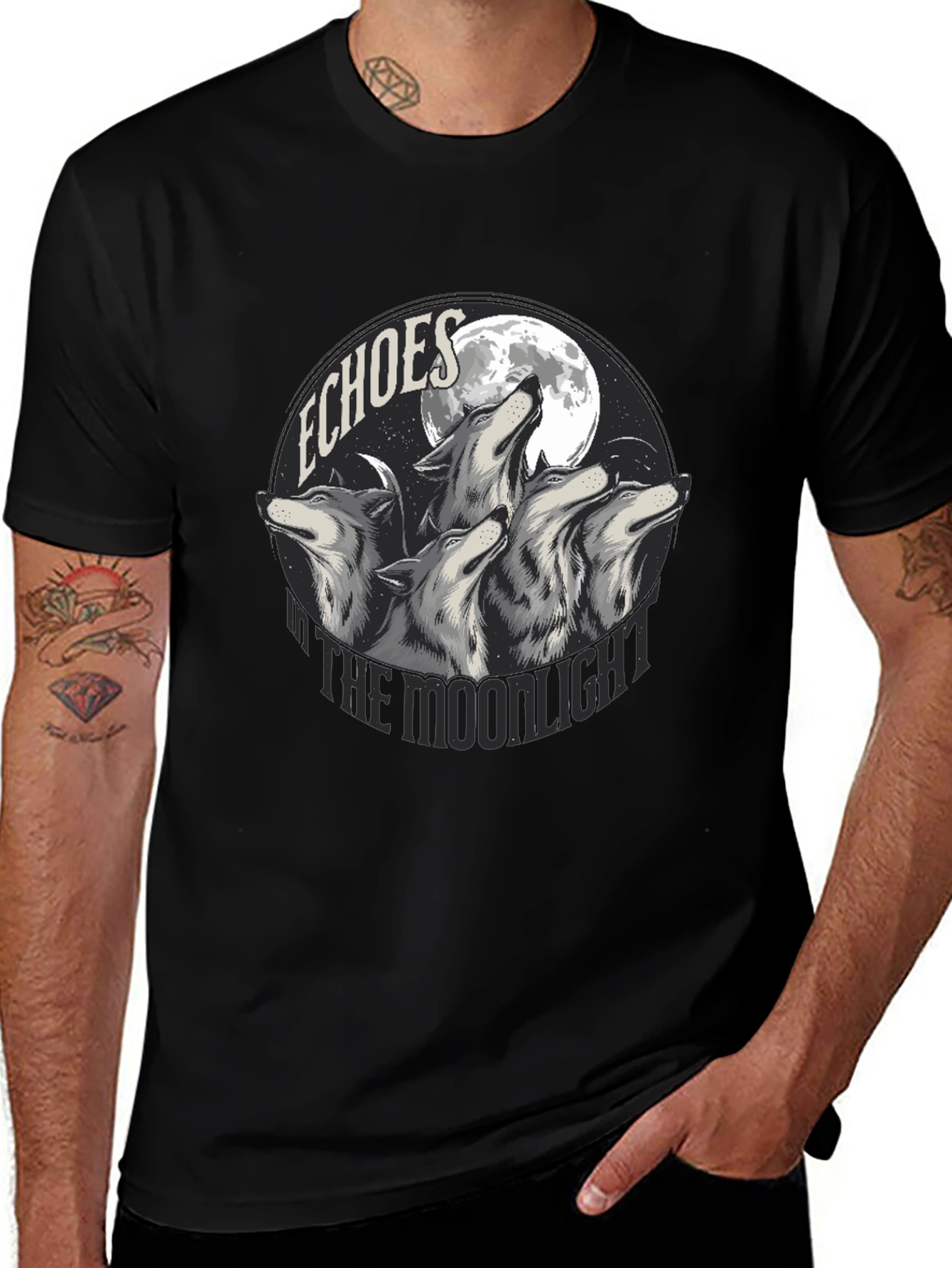 Echoes in the Moonlight Wolves Graphic T-Shirt