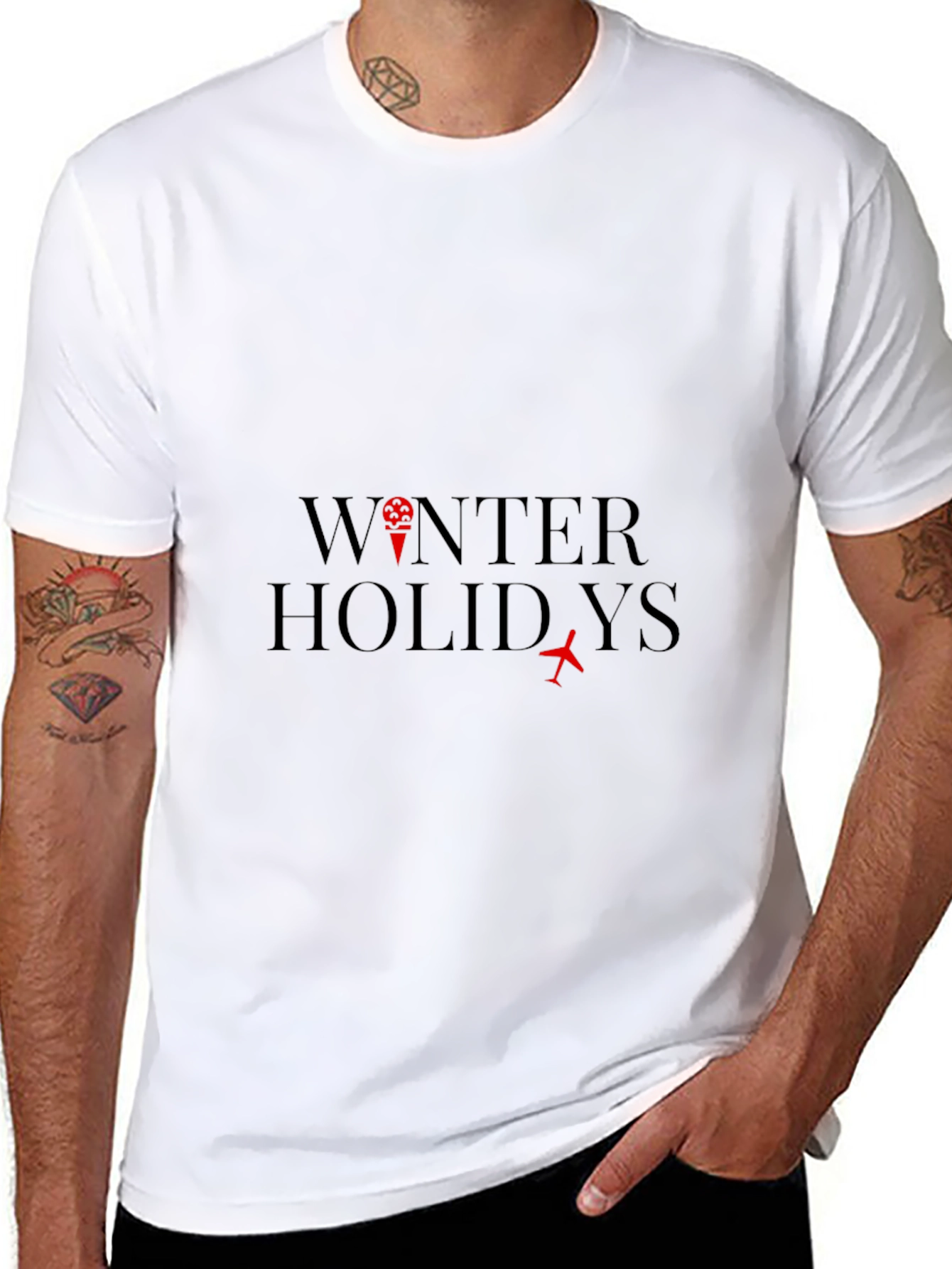 Winter Holidays Black Crew Neck T-Shirt