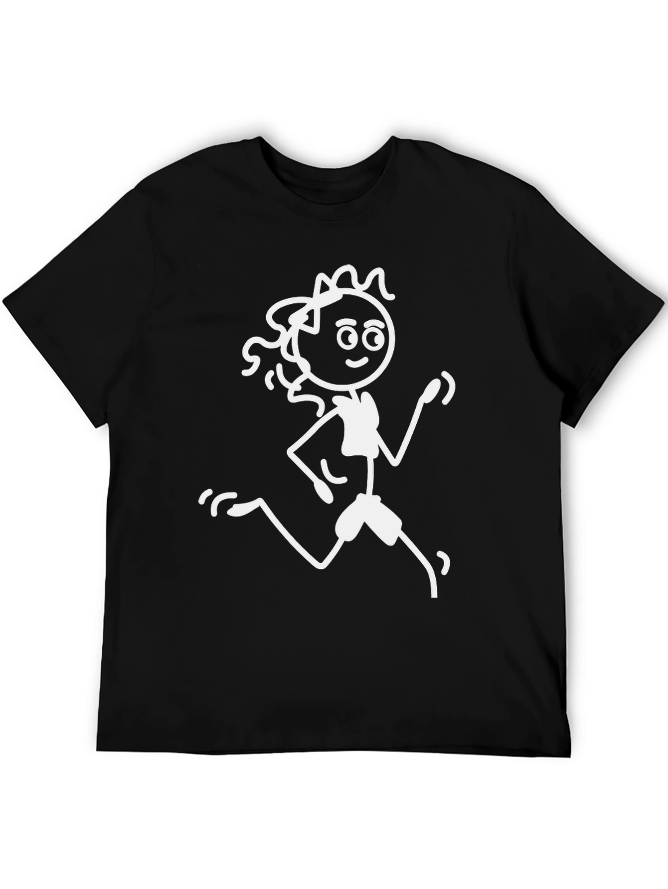 Running Stick Figure Graphic Tee - Black Cotton T-Shirt