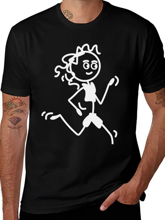 Running Stick Figure Graphic Tee - Black Cotton T-Shirt