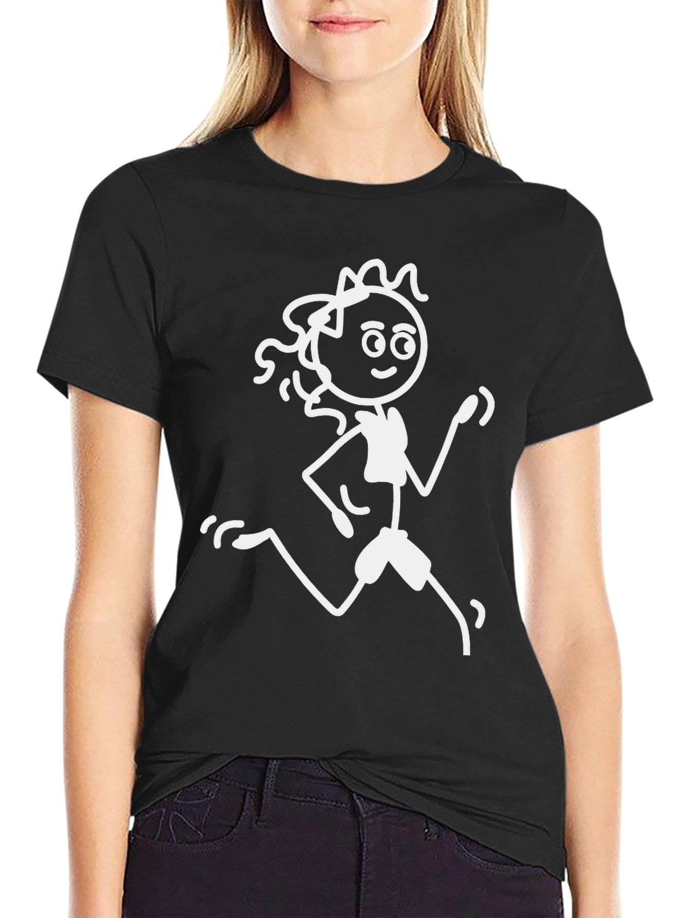 Running Stick Figure Graphic Tee - Black Cotton T-Shirt