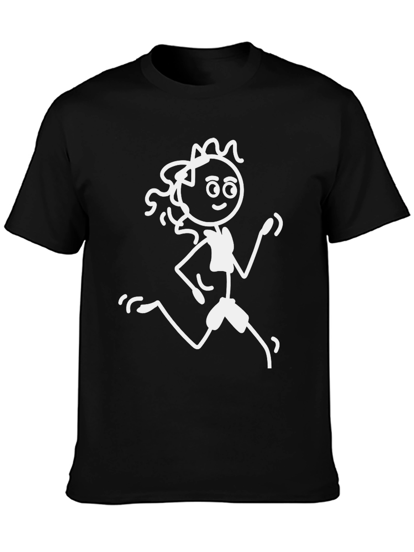 Running Stick Figure Graphic Tee - Black Cotton T-Shirt