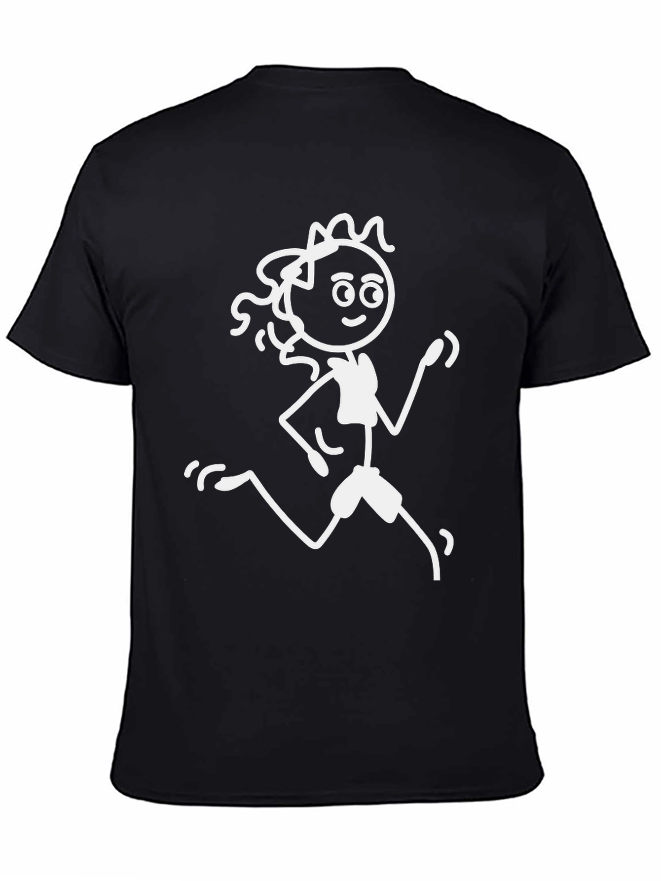 Running Stick Figure Graphic Tee - Black Cotton T-Shirt
