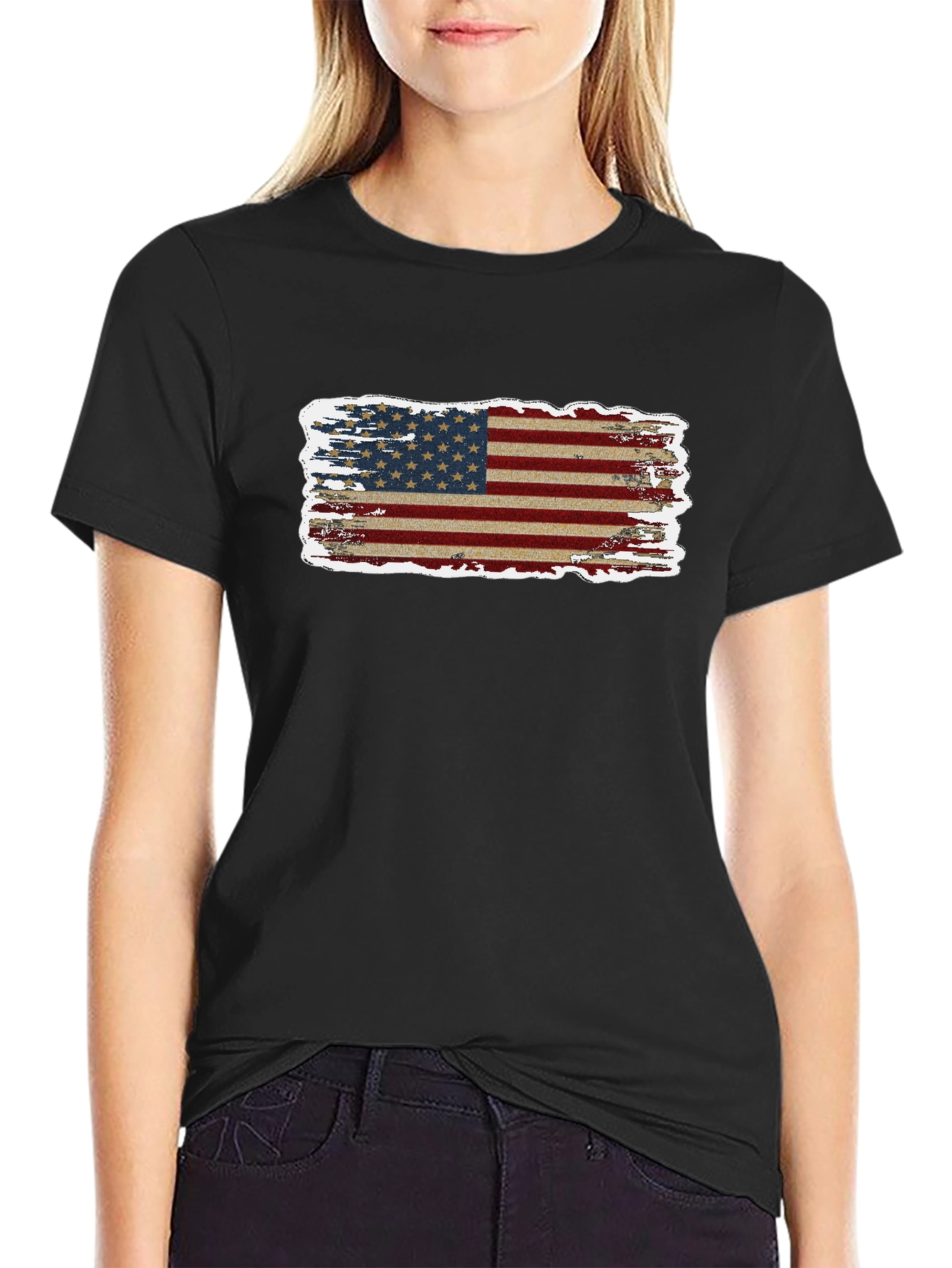 American Flag Distressed Graphic Tee - Patriotic Style