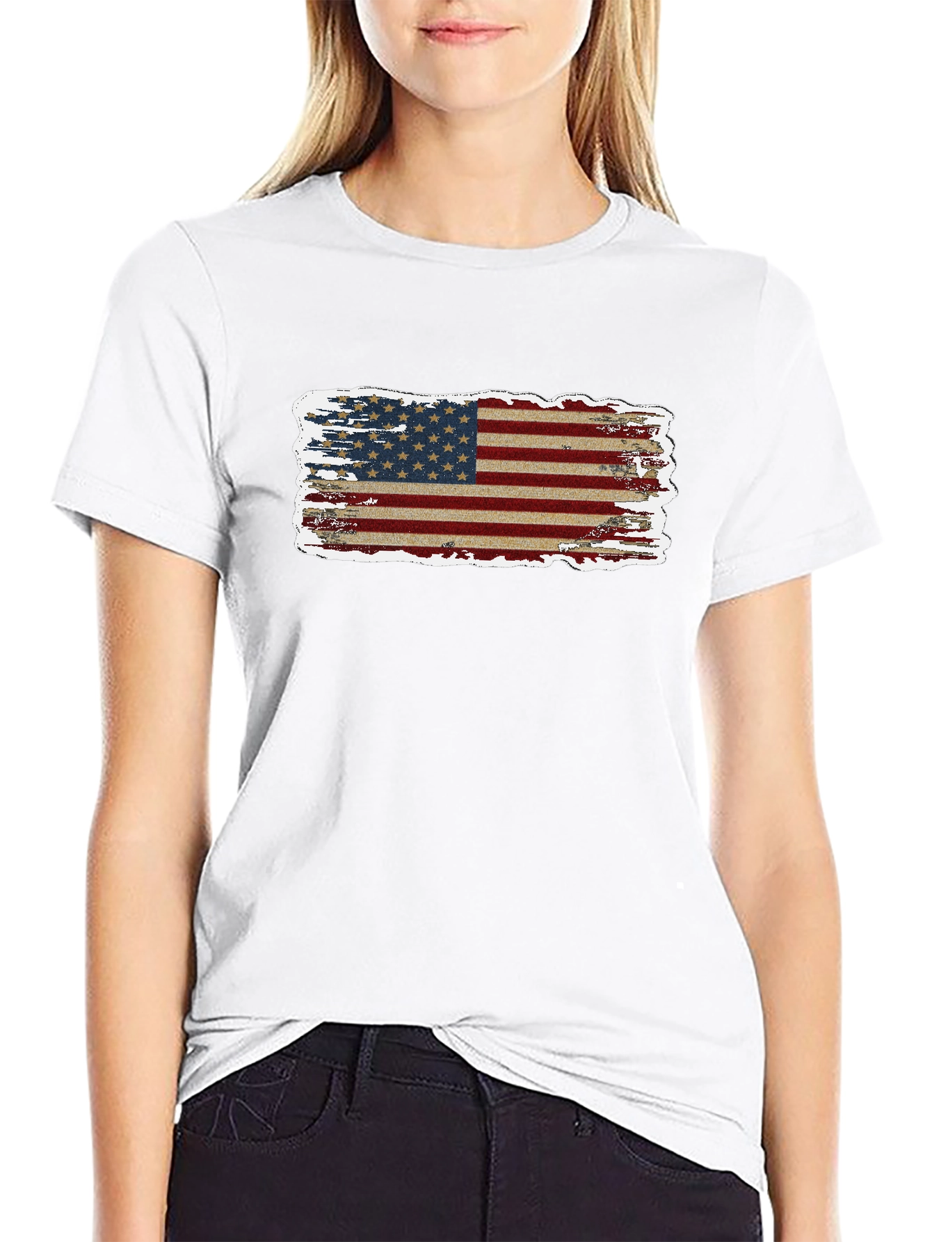 American Flag Distressed Graphic Tee - Patriotic Style