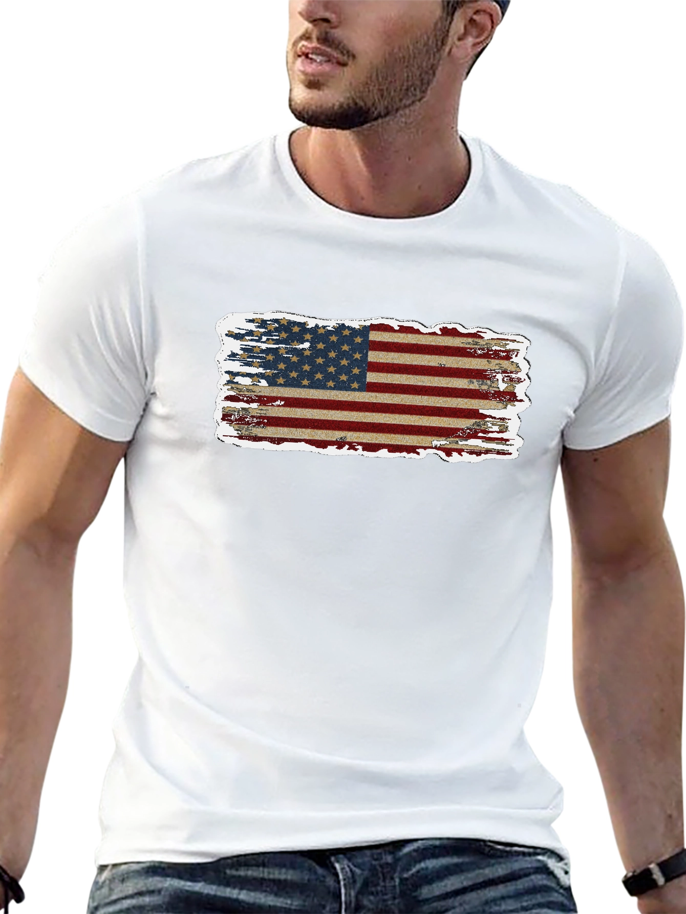American Flag Distressed Graphic Tee - Patriotic Style