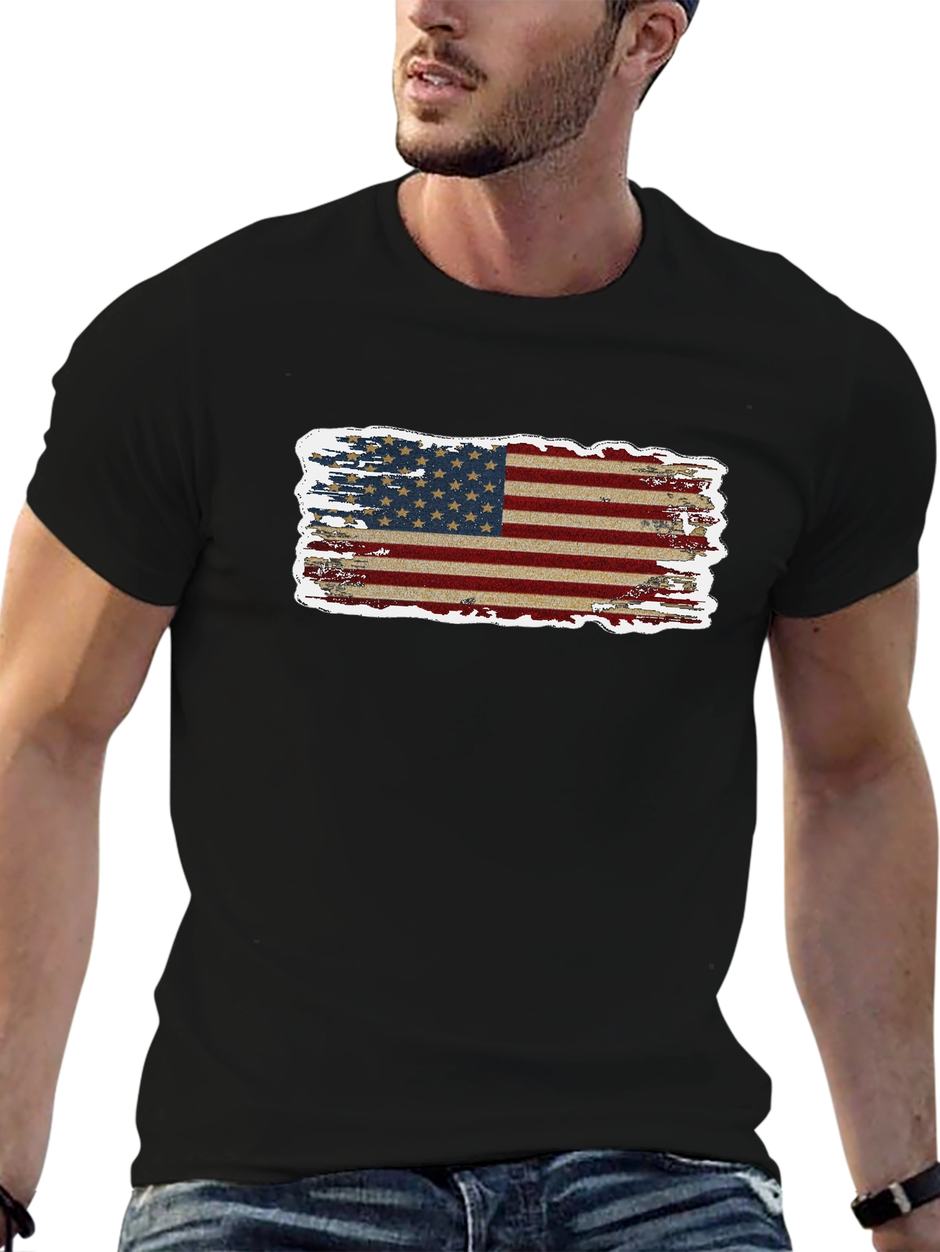 American Flag Distressed Graphic Tee - Patriotic Style