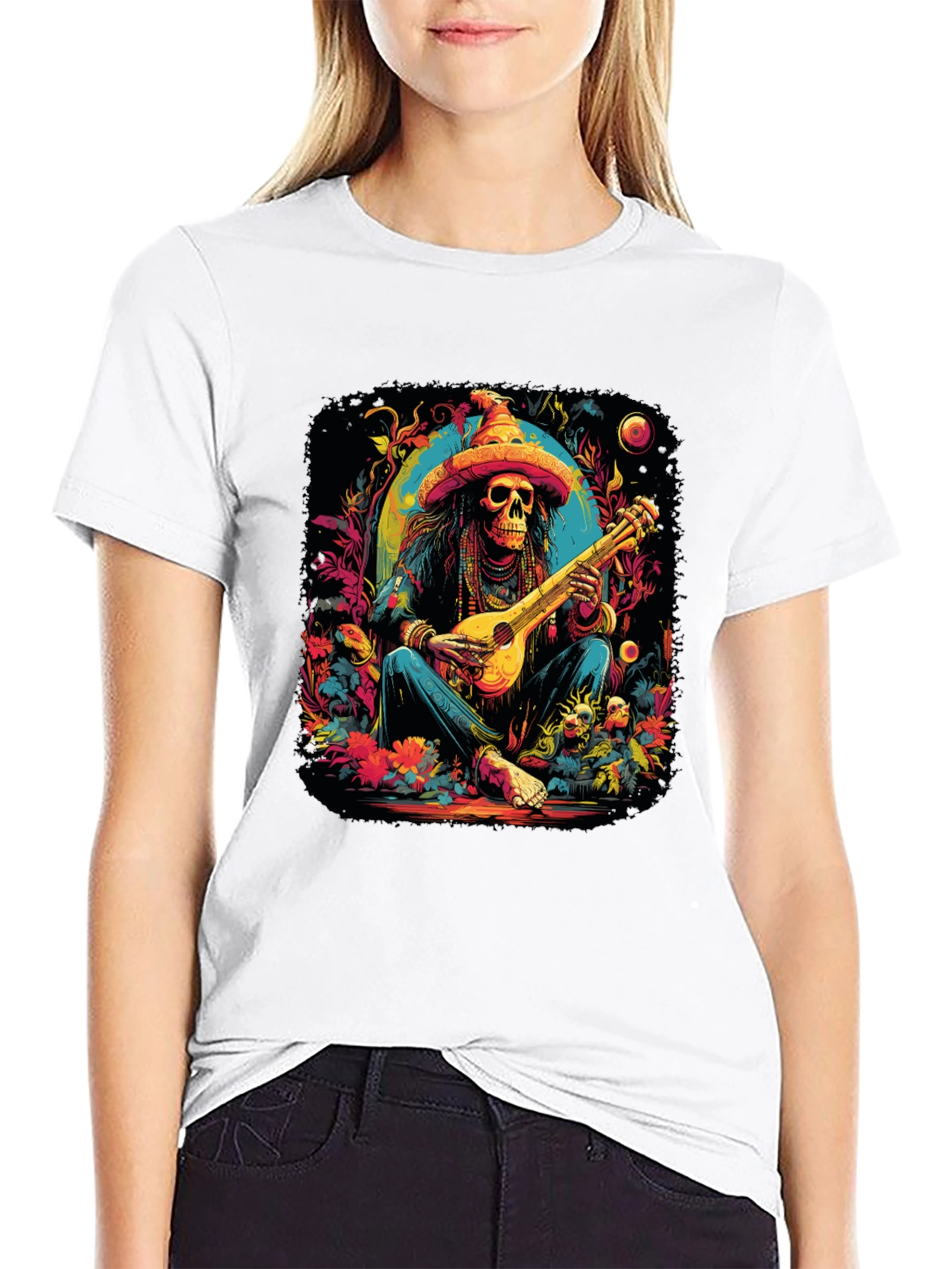 Day of the Dead Skeleton Musician Graphic Tee