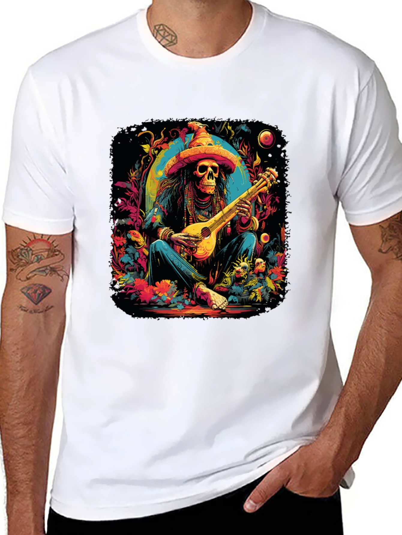 Day of the Dead Skeleton Musician Graphic Tee