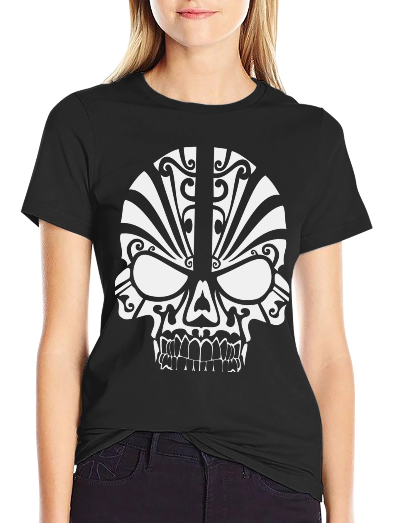 Tribal Skull Graphic T-Shirt - Black