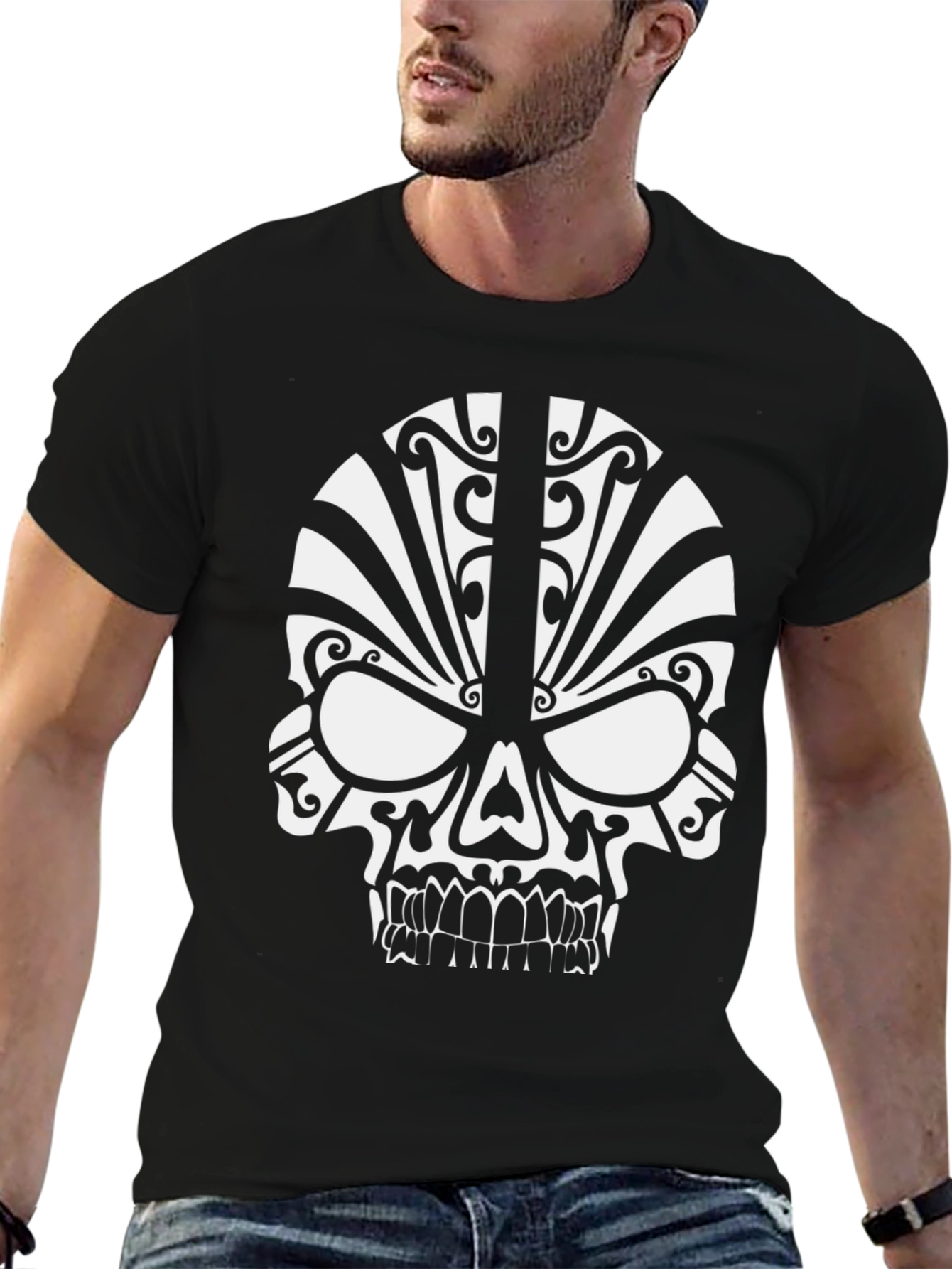 Tribal Skull Graphic T-Shirt - Black