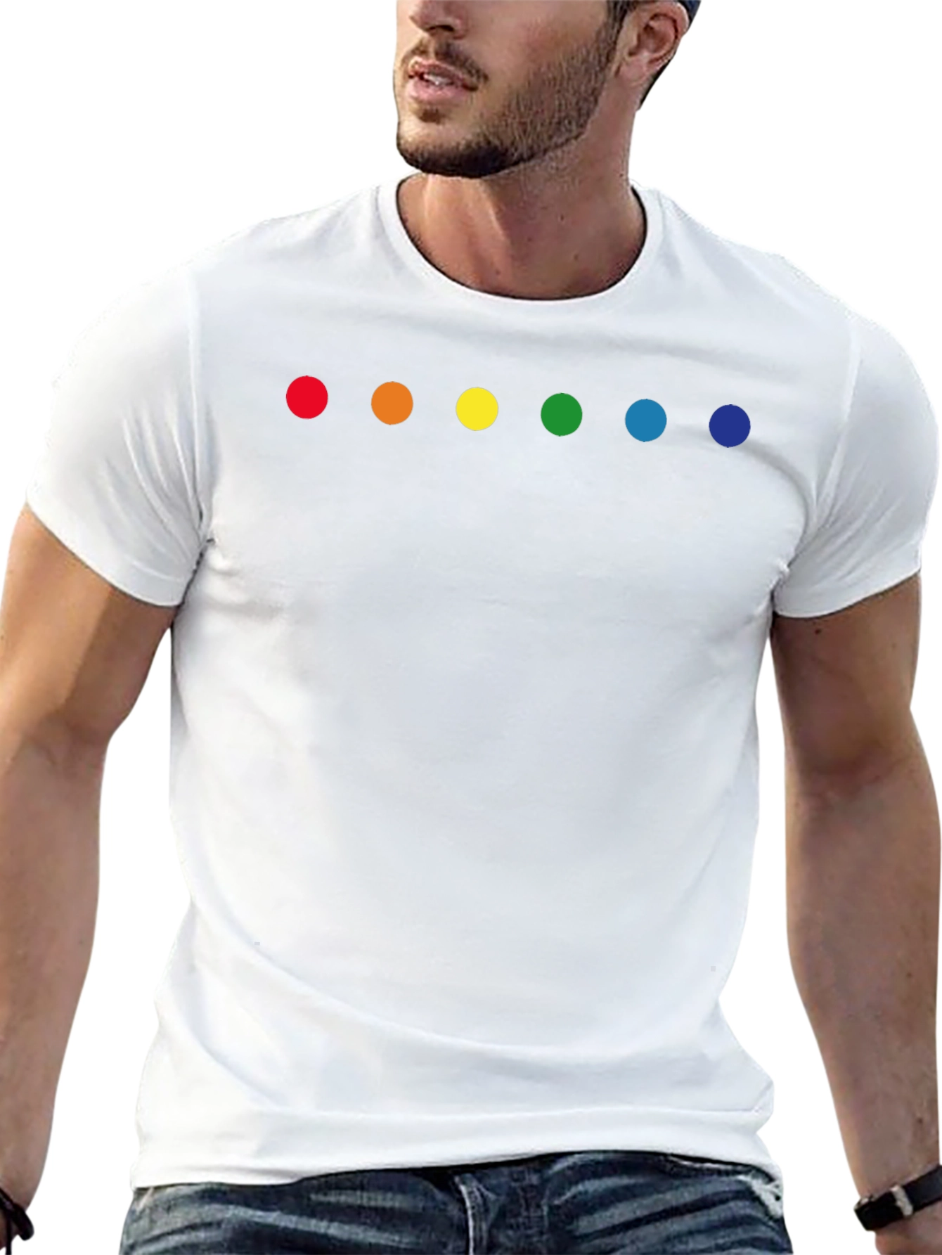 Rainbow Dot Graphic Tee - Black Crew Neck