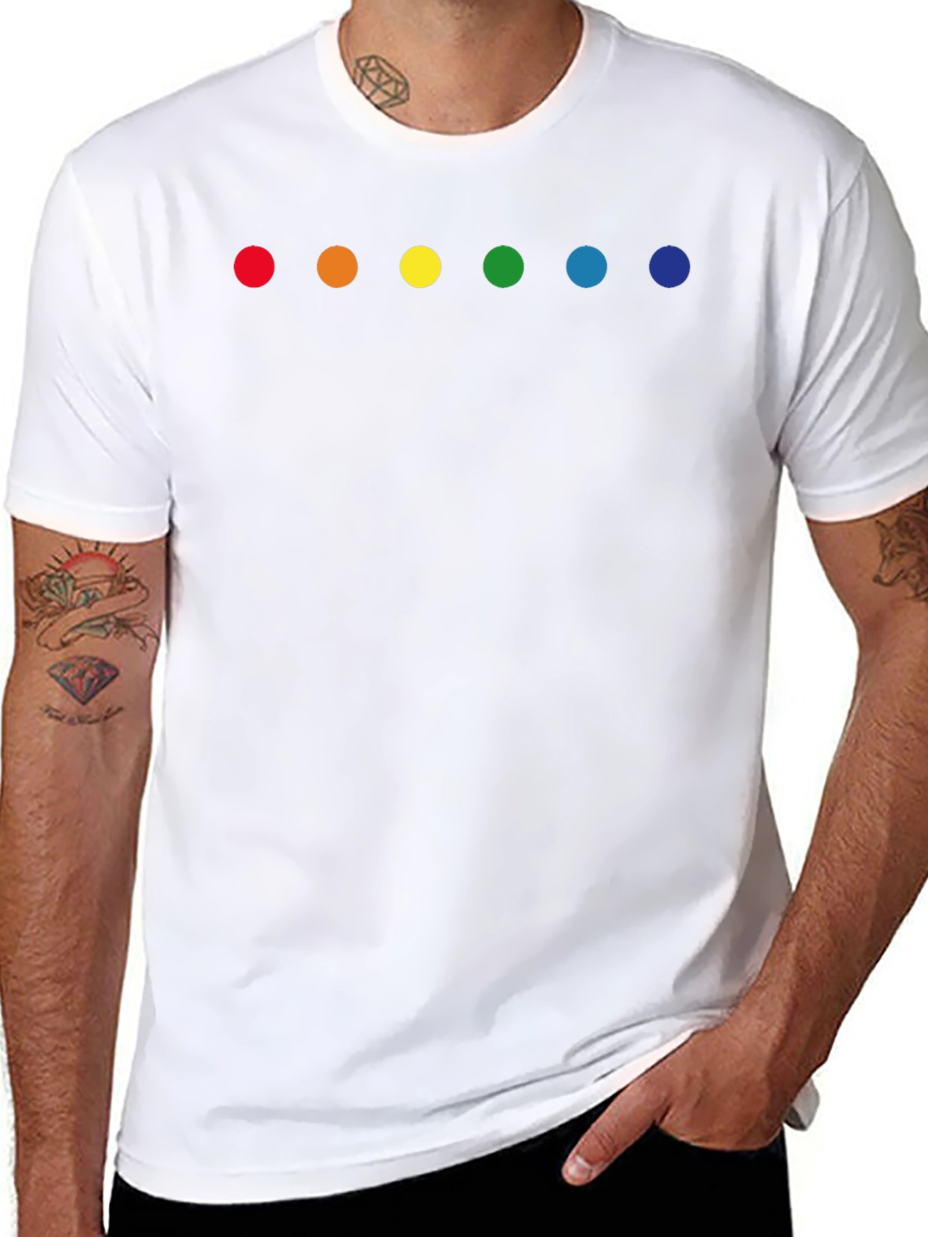 Rainbow Dot Graphic Tee - Black Crew Neck