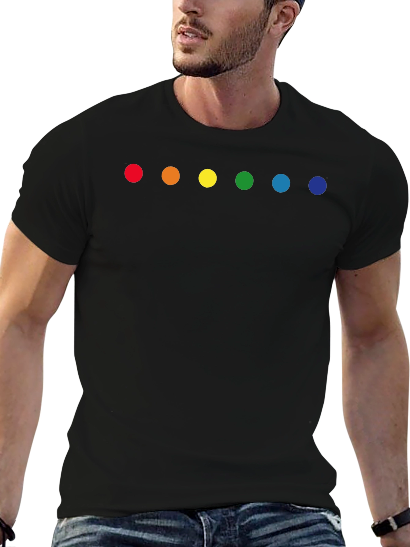 Rainbow Dot Graphic Tee - Black Crew Neck
